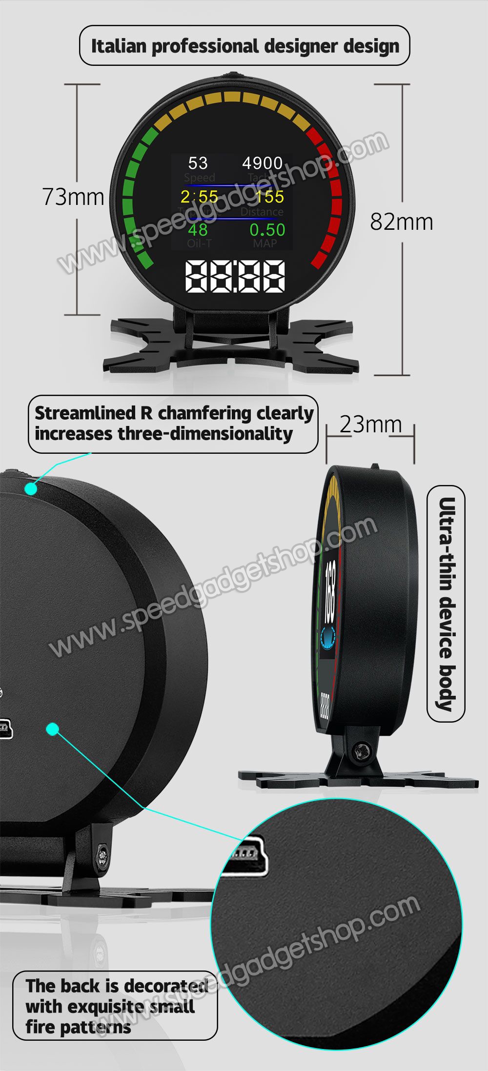 เกจวัด obd OBD2 Smart gauge Display Meter รุ่น P15 วัดความร้อนหม้อน้ำ วัดความเร็ว วัดรอบ วัดแบต นาฬิกาดิจิตอล มีเสียงเตือน ติดตั้งกับ port obd2 ไม่ต้องตัดต่อสายไฟ (อ่านโค้ด ลบโค้ด เครื่องยนต์ได้)
