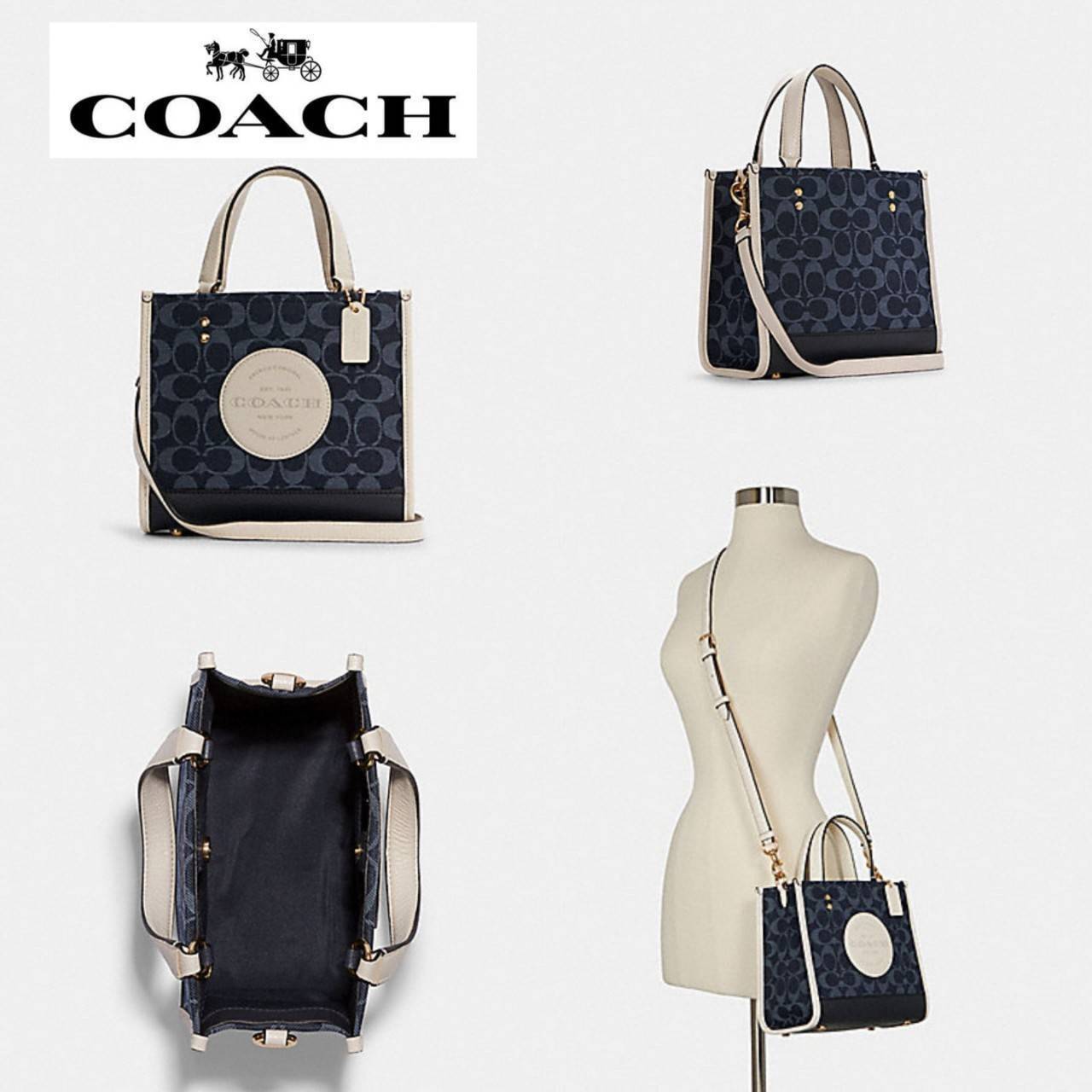 OUTLET 】COACH DEMPSEY TOTE 22 IN SIGNATURE JACQUARD WITH COACH PATCH (C5638) ฮิตมาก พลาดไม่ได้เชียว 🤩ตอกย้ำความแรง กับทรงTOTE ยอดฮิต เวลานี้ ยกให้เลย//กระเป๋าถือ หรือสะพาย มีสายยาว ถอดและ //วัสดุ jacquard ทอลาย signature เก็บดีเทลหนังแท้ ใบนี้สวยค