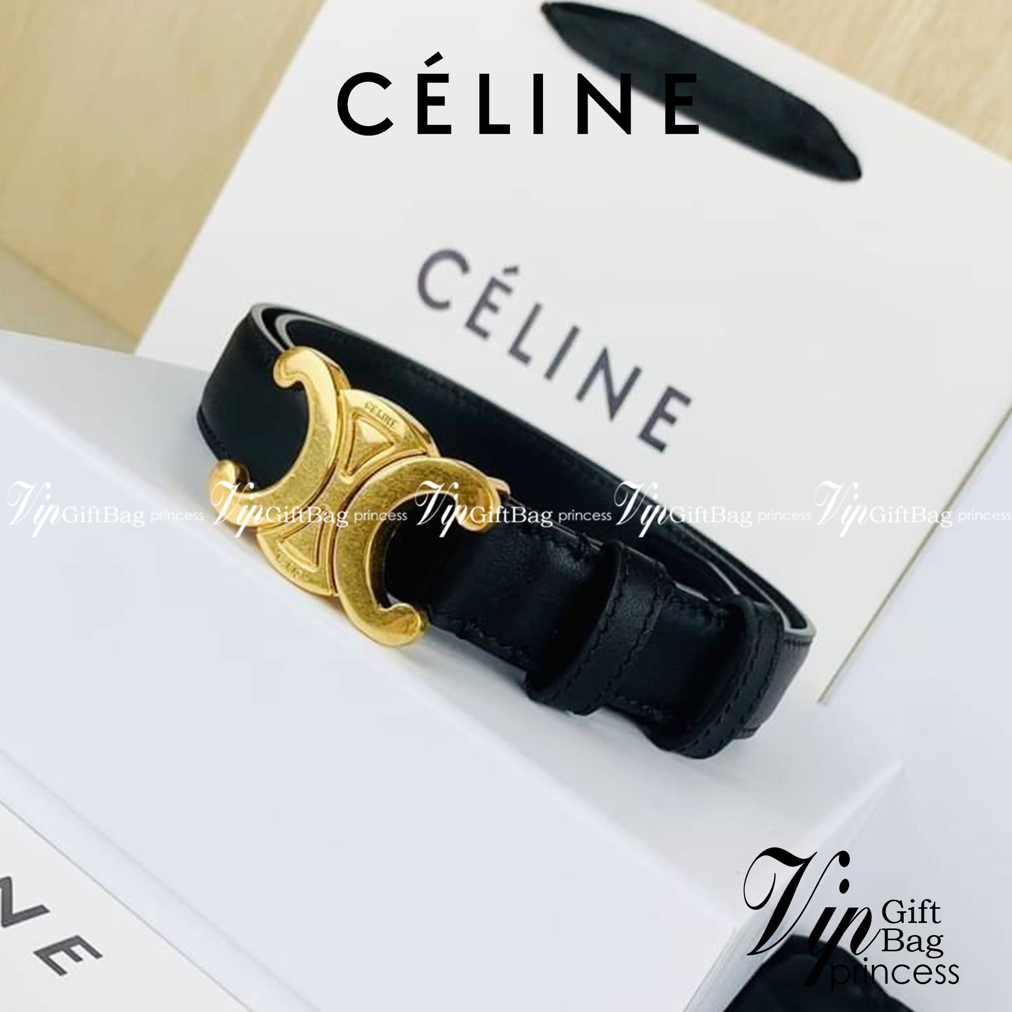 หนังแท้ Ori CELINE BELT LOGO 25MM / Celine Vintage Logo Leather Belt ออริจินอลเกรด 1:1 หนังแท้ หัวเข็มขัดโลโก้แบรนด์แบบ 3D Vintage สีทอง ปั้มโลโก้คมชัดคล้ายของจริง สายปรับระดับได้ในดีไซน์เรียบหรูเข้ากับทุกลุ๊คใช้ได้ทั้งชายหญิง สินค้ามาพร้อม Original Packa
