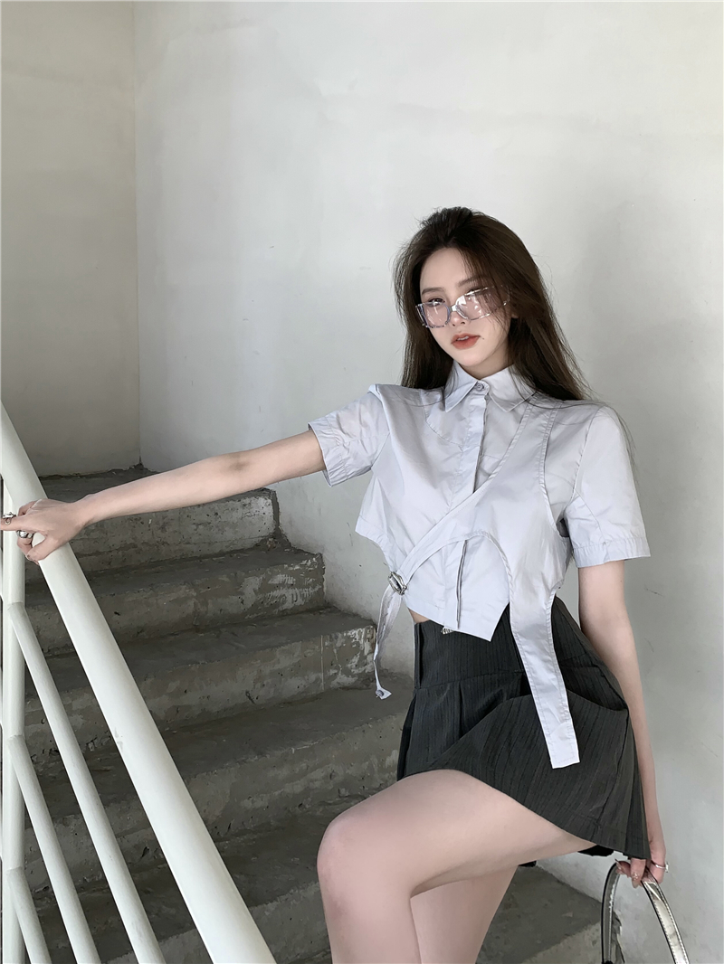 พร้อมส่ง 🍨🎀 Shirt somind เสื้อคอปกติดกระดุม & กระโปรงอัดพลีท (IN38420)