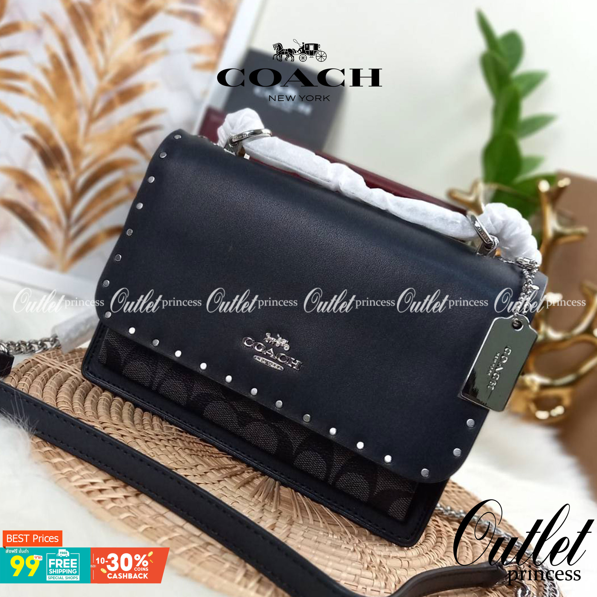 COACH KLARE CROSSBODY IN SIGNATURE CANVAS WITH RIVETS (90400) กระเป๋าถือ กระเป๋าสะพาย รูปทรงสวยงามสุดคลาสสิค แมทท์ง่ายเข้าได้กับทุกลุค แอบกระซิบดังๆนิดนึงว่า! ใบจริงสวยม๊ากก!!// วัสดุแคนวาส ผสมหนังแท้ อยู่ทรง รูปทรงสวยม๊ากก!// ด้านในแบ่งช่องให้ถึง 4 ช่อง 