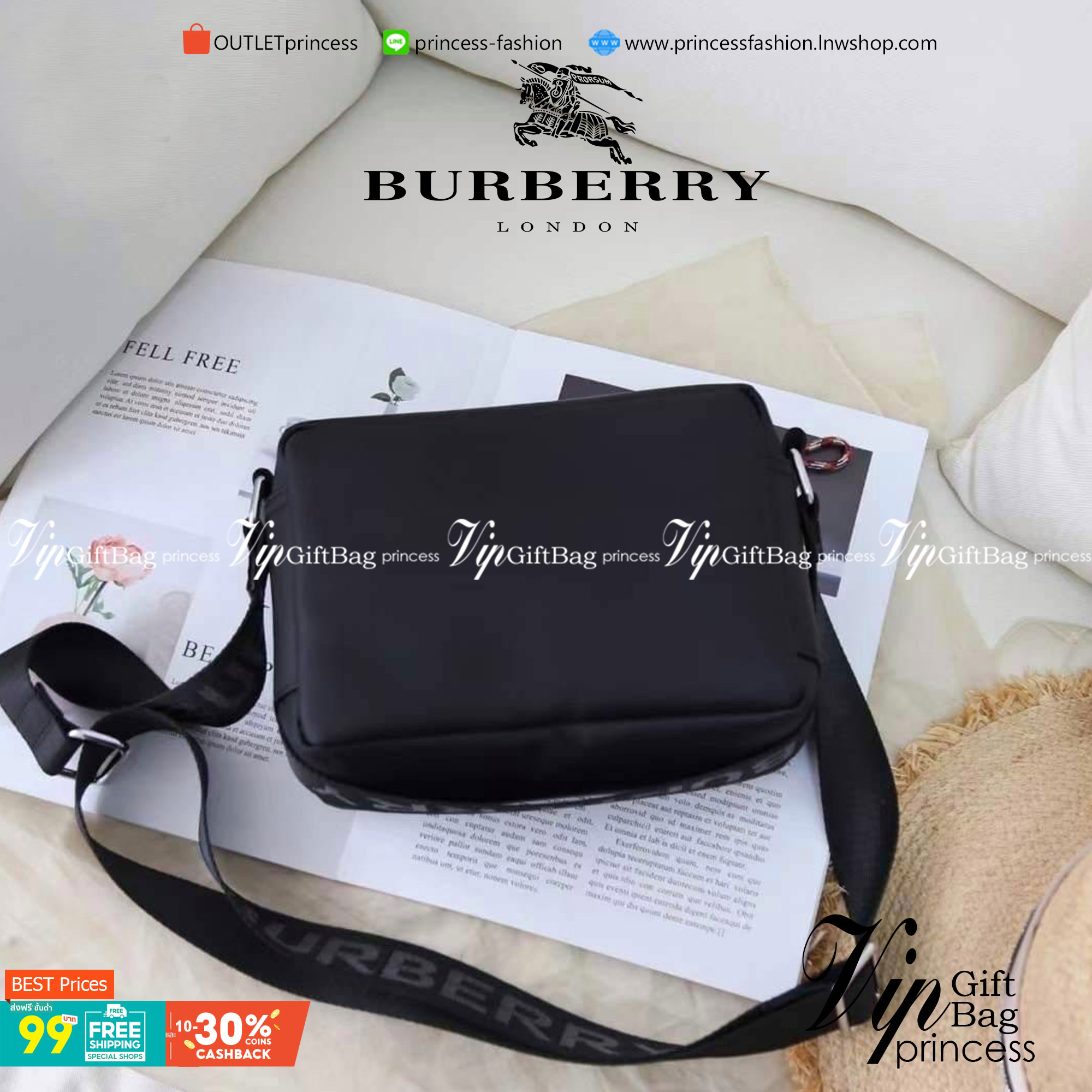 VIP 】BURBERRY FRAGRANCES CROSSBODY BAG VIP GIFT WITH PURCHASE (GWP) พรีเมี่ยมกิ๊ฟ Limited Edition จากน้ำหอม BURBERRY วัสดุ Nylon Canvas ทรงเหลี่ยมน้ำหนักเบามีโลโก้แบรนด์คาดด้านหน้าพร้อมช่องซิปใส่ของ เปิดปิดด้วยซิปหัวซิปแบรนด์สไตล์สปอร์ต ภายในมีช่องใส่บัตร