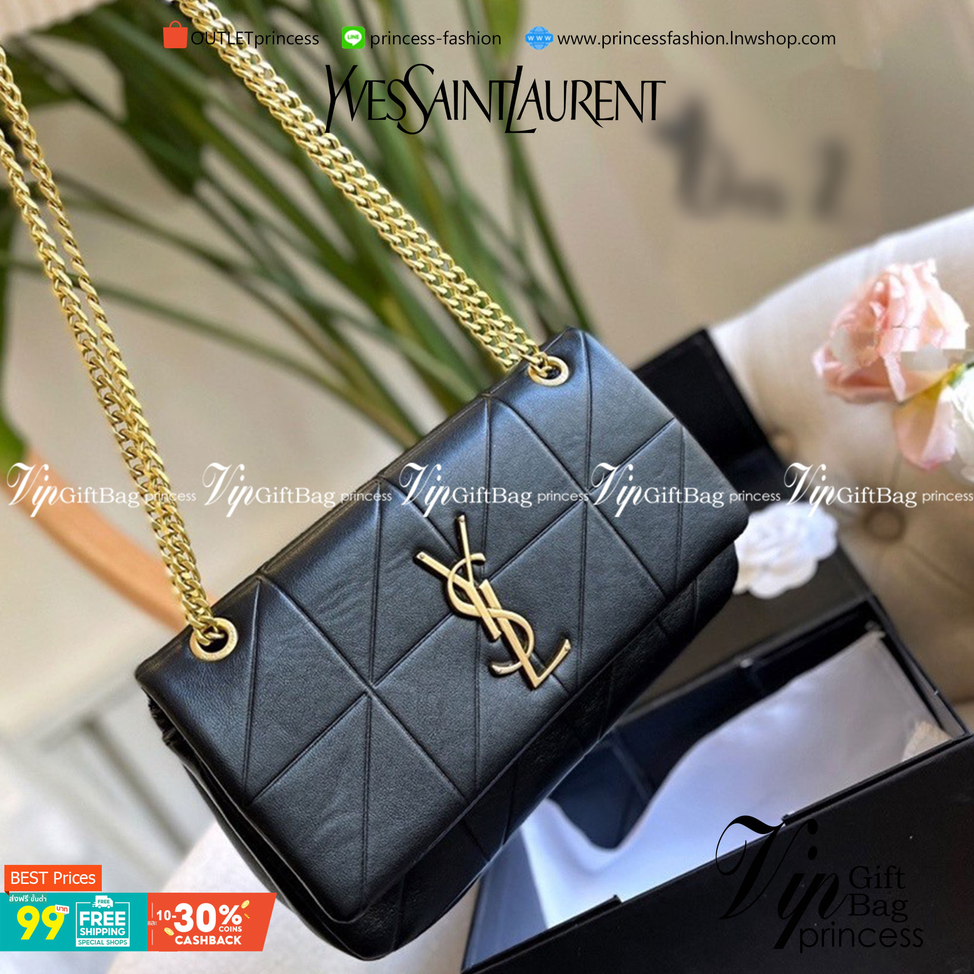 VIP 】YSL SAINT LAURENT BAG วัสดุหนังแกะ ตกแต่งลวยลายตาราง ด้านหน้าประดับโลโก้แบรนด์อะไหล่อทอง ขนาดกระทัดรัด หนังสวย มาพร้อมสายสะพายยาว สวยหรูดูดีค่ะ..!!