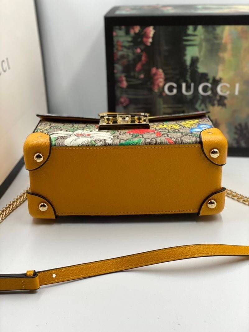 VIP 】หนังแท้ GUCCI MULTICOLOR SMALL GG FLORA BAMBOO PADLOCK BAG พร้อมส่งที่ไทย