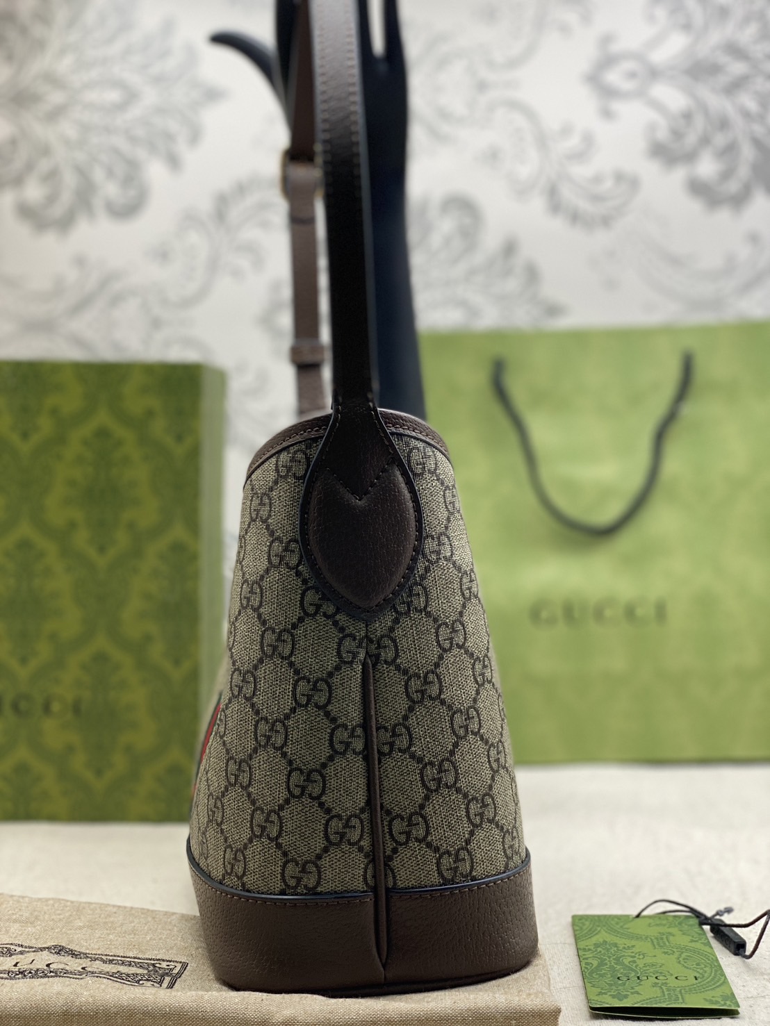 GUCCI OPHIDIA GG SMALL SHOULDER BAG / GUCCI TOTE BAG กระเป๋าสะพายไซส์เล็ก หนังผสมแคนวาส เกรดออริจินอล 1:1 สลับแท้ ใช้งานต่างประเทศได้