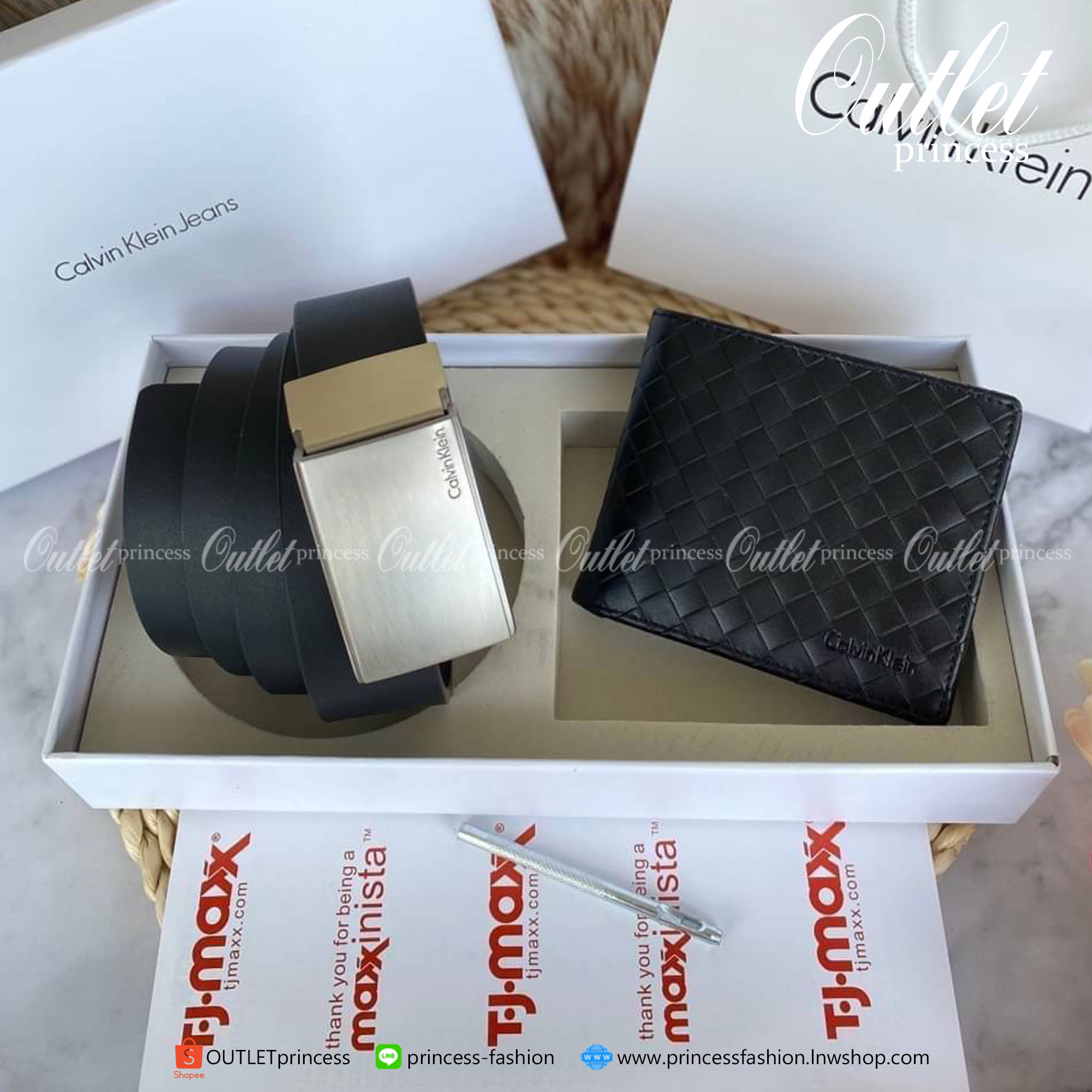 Calvin Klein Leather Belt & Wallet Set Setกระเป๋าสตางค์+เข็มขัด