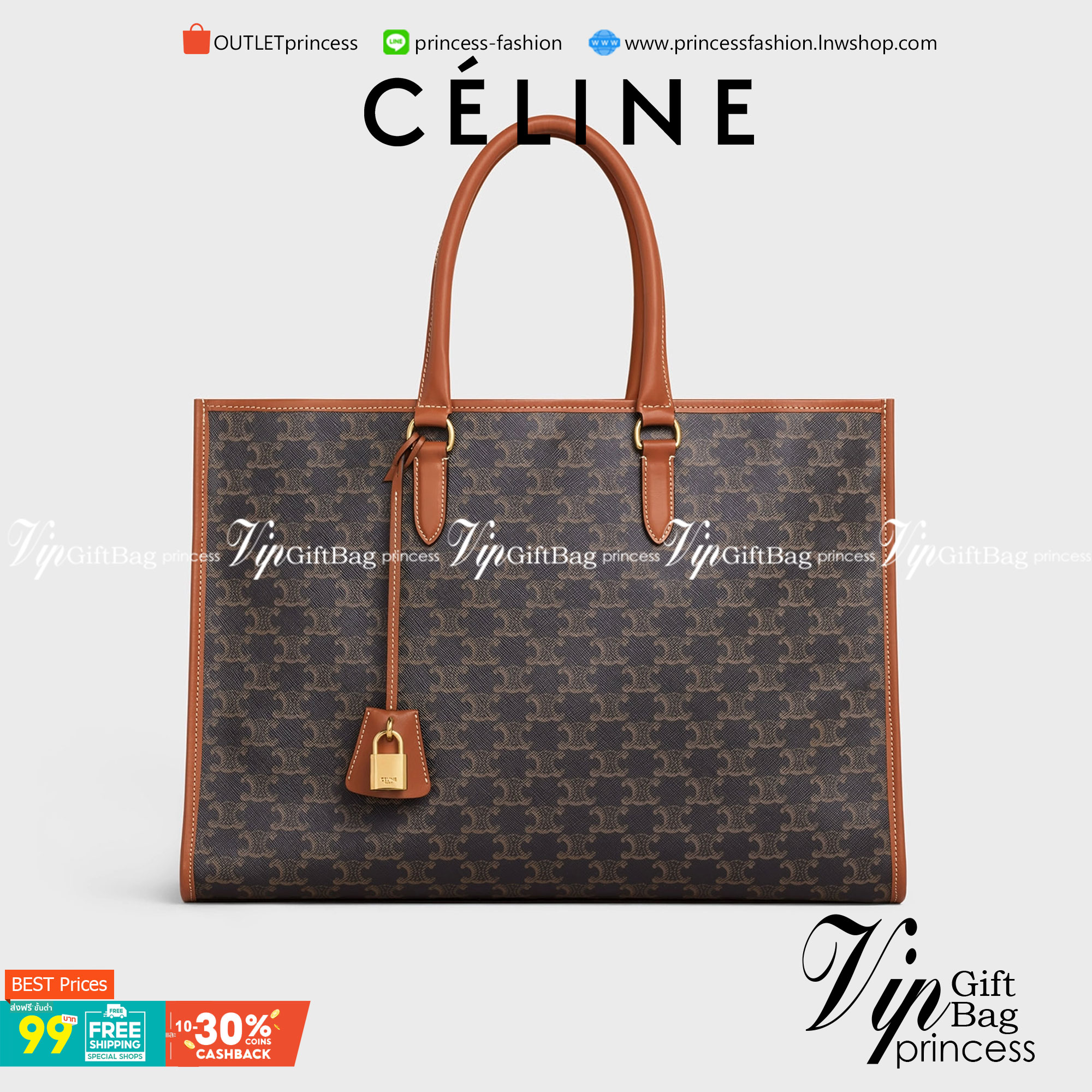 VIP 】CELINE LARGE TOTE BAG VIP GIFT WITH PURCHASE (GWP) กระเป๋าพรีเมี่ยมกิ๊ฟ Limited จาก CELINE HAUTE PARFUME DUTYFREE COUNTER วัสดุ TRIOMPHE CANVAS หนังแท้สวยอยู่ทรงดีไซน์หรูคลาสสิค มาพร้อมTAGสายหนังห้อยกุญแจทอง ภายในโล่งกว้างมีช่องซิป หัวซิปแบรนด์ สามาร