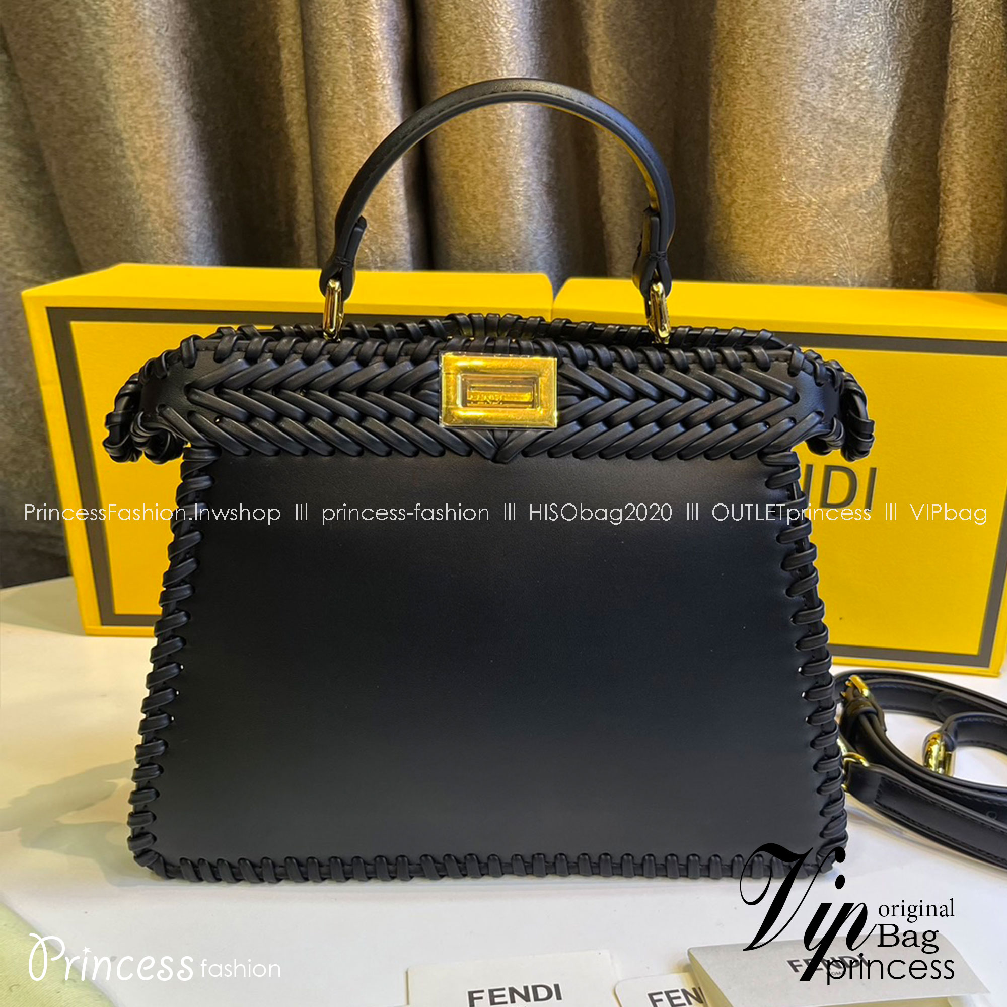 พร้อมส่ง 3 สี FENDI Peekaboo ISeeU Medium interlace leather bag กระเป๋าสะพายดีไซส์สาน ใช้ได้ 2 ด้าน 🧡 เกรดออริจินอล 1:1 สลับแท้