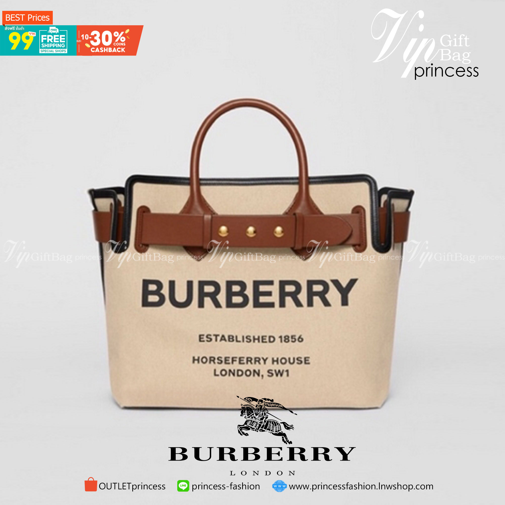 พรีเมี่ยมกิ๊ฟแท้ 100% 】BURBERRY FRAGRANCES TOTE BAG VIP GIFT WITH PURCHASE (GWP) กระเป๋าถือหรือสะพายพรีเมี่ยมกิ๊ฟ Limited Edition จาก BURBERRY PERFUME รุ่นหายาก วัสดุ Canvas & Leather ดีไซน์สวยมีเอกลักษณ์คาดด้วยสายหนังBeltประดับกระดุมสีทองด้านหน้า หูจับหน