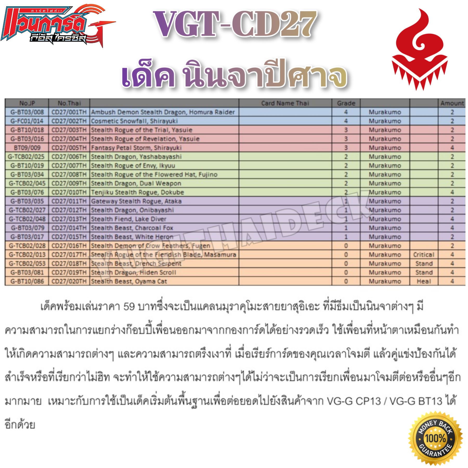 พร้อมส่ง การ์ดไฟท์แวนการ์ด VGT CD27 เด็ค นินจาปีศาจ ชุดพร้อมเล่น [VGT-CD27]