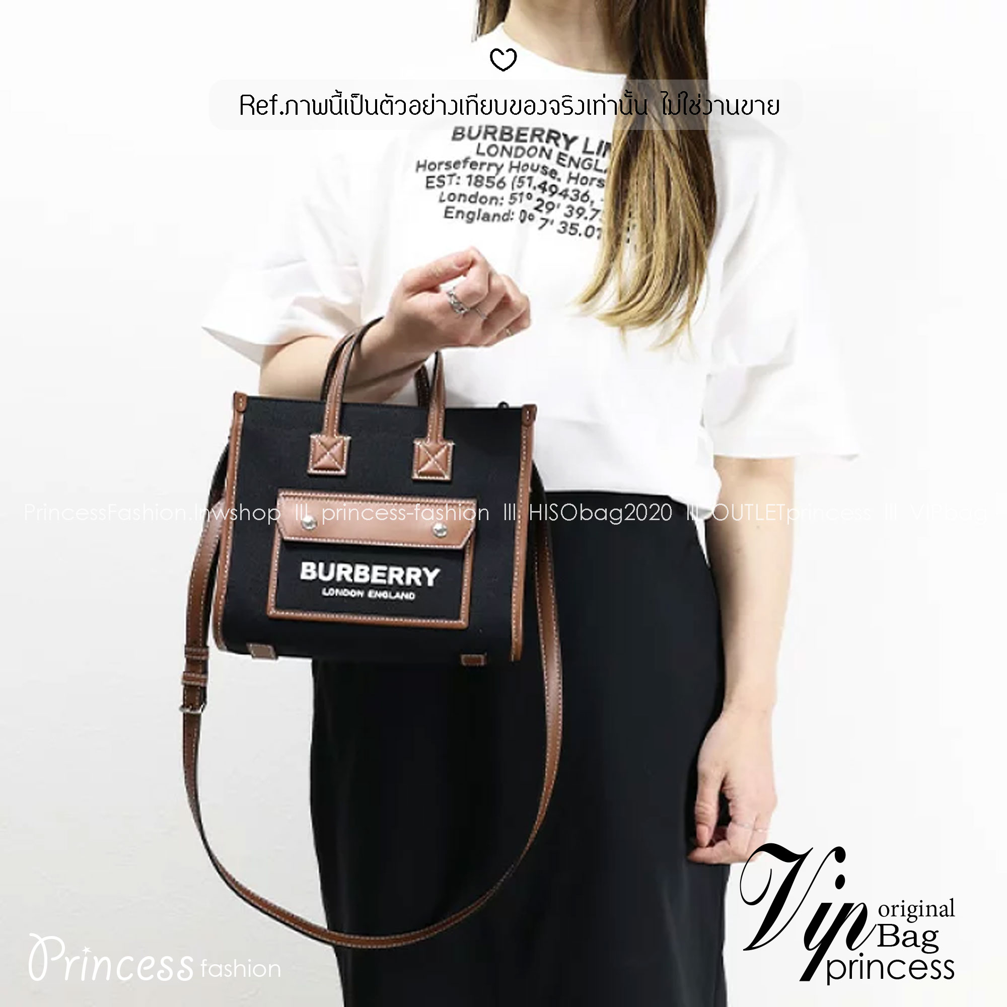 Burberry Freya Canvas Tote Bag Small กระเป๋าสะพายทรงโท้ทใบเล็กกะทัดรัดใช้งานง่าย ดีไซน์ทรงเหลี่ยมสวยอยู่ทรง ด้านหน้ามีช่องใส่ของ ภายในโล่งกว้างจุ หูจับหนังถนัดมือ