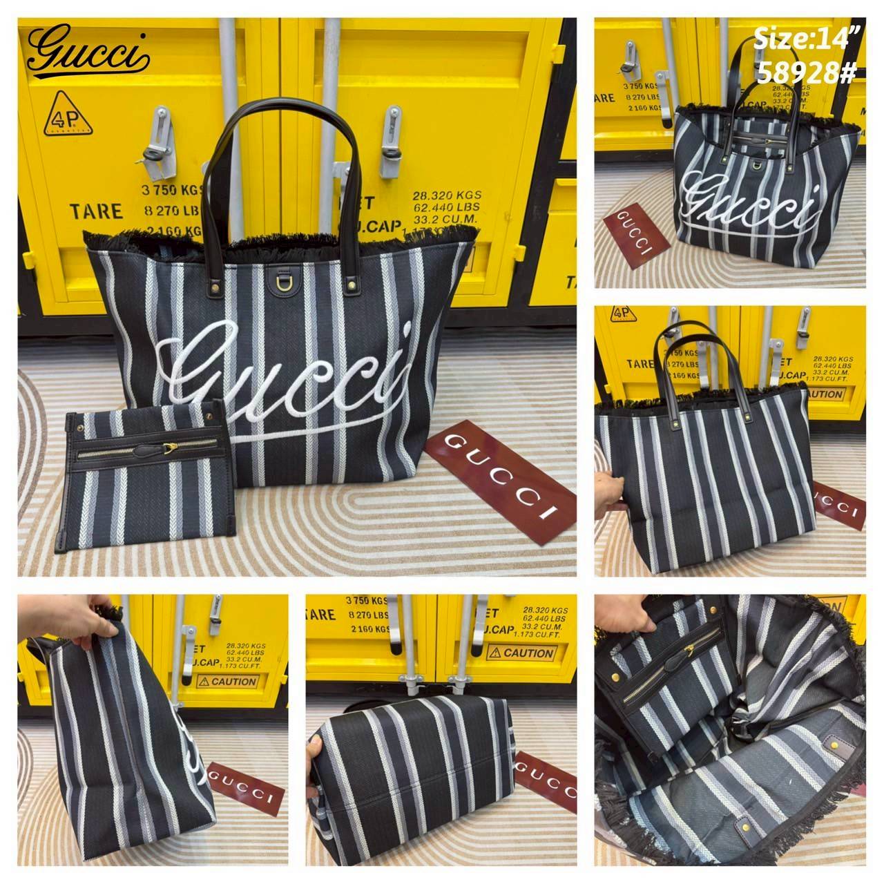 Gucci Embroidered large canvas tote bag Variation multicolor canvas กระเป๋าสะพายทรงโท้ทใบใหญ่ โดดเด่นผ้าแคนวาสฝ้ายลายทางสะดุดตา ตกแต่งด้วยงานปักลาย Gucci ด้านหน้า คอลเลคชั่นฤดูใบไม้ผลิ/ฤดูร้อน 2025