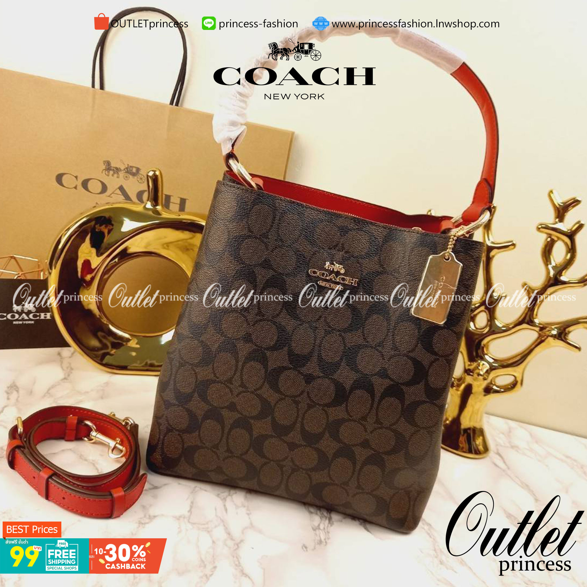 ใบใหญ่ 10" COACH TOWN BUCKET BAG IN SIGNATURE CANVAS (COACH 91512) 🌺 เป็นสีที่ขายดีมากๆ และหายากมากๆด้วย!! //ขนาด 10 นิ้ว ใส่ของได้จุใจ!! //กระเป๋าสะพายข้าง //วัสดุหนังแคนวาสอย่างดี หนังสวย อยู่ทรง มีสายสะพายยาว ใช้สะพายเป็นคลอสบอดี้ได้ สายยา