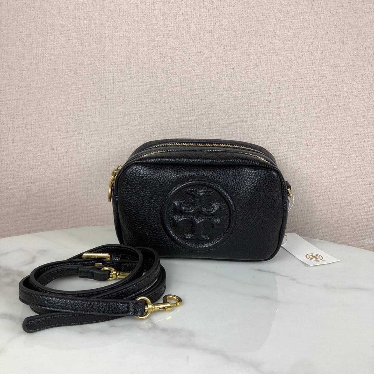 ของแท้ 💯% Tory Burch Perry Bombe Mini Leather Crossbody กระเป๋าสะพาย 2 ช่องซิป
