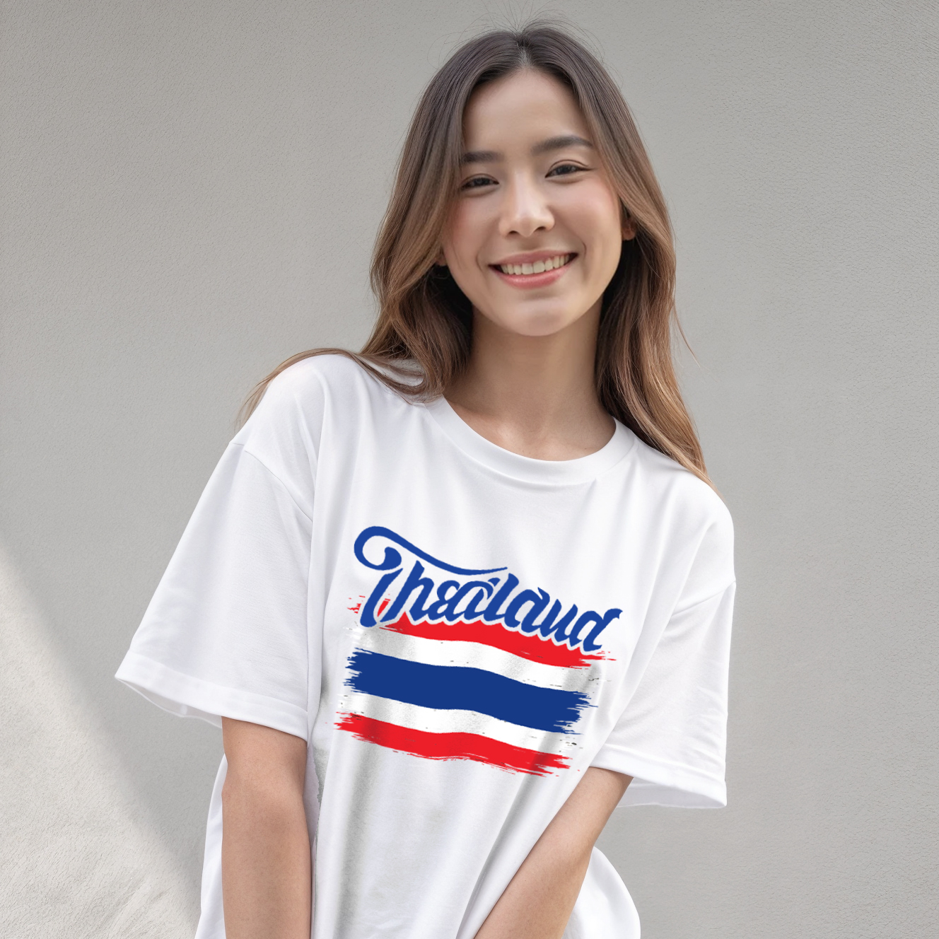 77DESIGN เสื้อยืด THAILAND ไทยแลนด์ ธงชาติเต็มหน้าอก สีขาว ผ้าคัตตอน คุณภาพดี