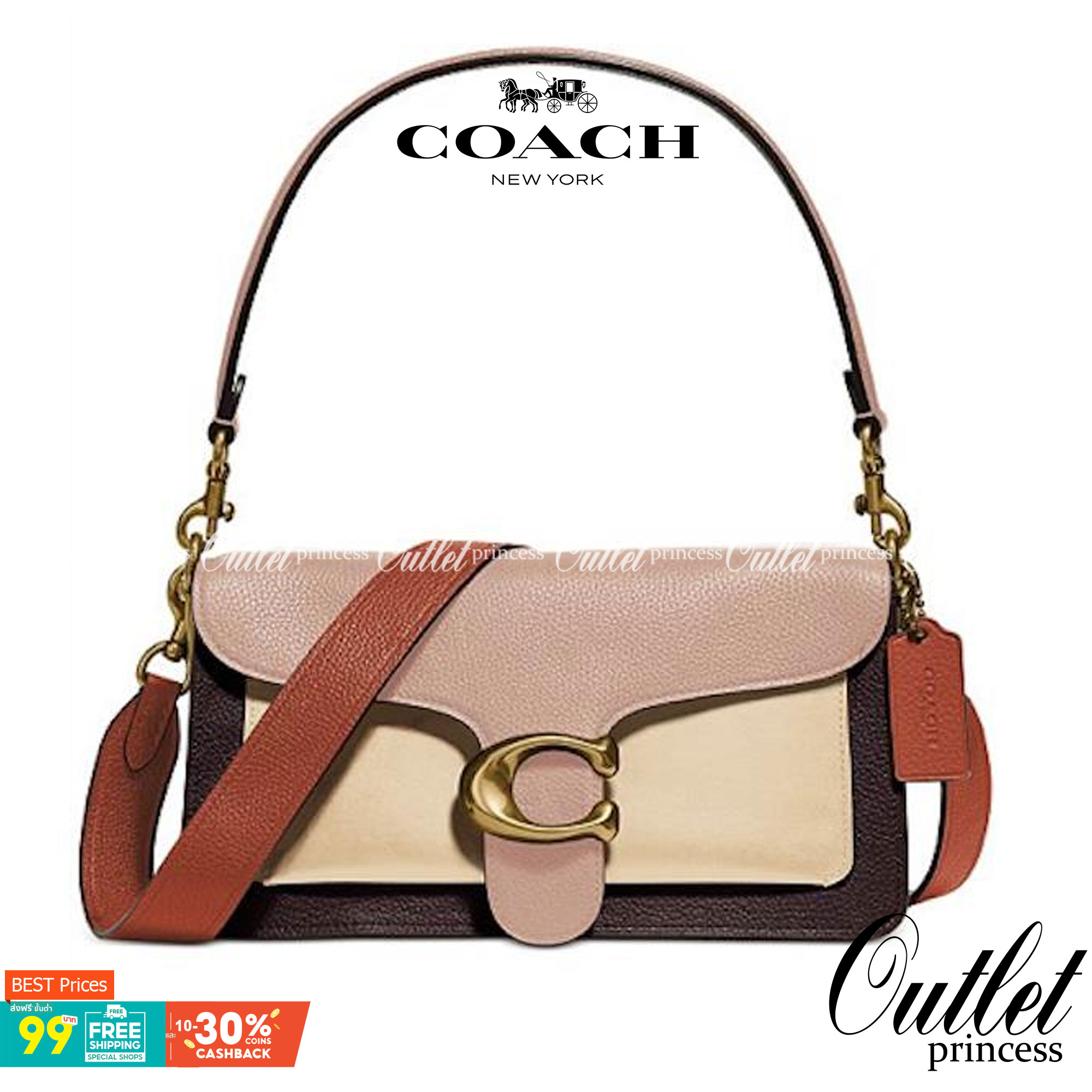 Coach Tabby Shoulder bag Coach Colorblock Tabby Shoulder Bag 26 Taupe Ginger Multi/gold 76105 ให้ลุคเก๋ ๆ ด้วยสีและลวดลายคลาสสิกตามแบบฉบับสาว Coach กระเป๋าสะพายไหล่สุดคลาสสิกรุ่นนี้ เป็นรูปทรงสี่เหลี่ยมผืนผ้าที่เข้าได้กับสาว ๆ ทุกสไตล์ หมุดสำหรับเปิดปิดกร