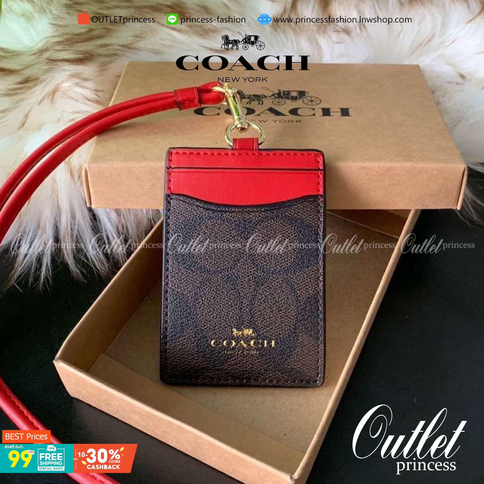 COACH F63274 ID LANYARD IN SIGNATURE COATED CANVAS กระเป๋าใส่บัตรคล้องคอ ลาย C ทั้งใบ ด้านหน้าตกแต่งชื่อแบรนด์ สวยมากกก ใส่บัตรพนักงาน และบัตรต่างๆ มาพร้อมสายคล้องคอ สายถอดออกได้ ตัวกระเป๋ามี 3 ช่องค่ะ