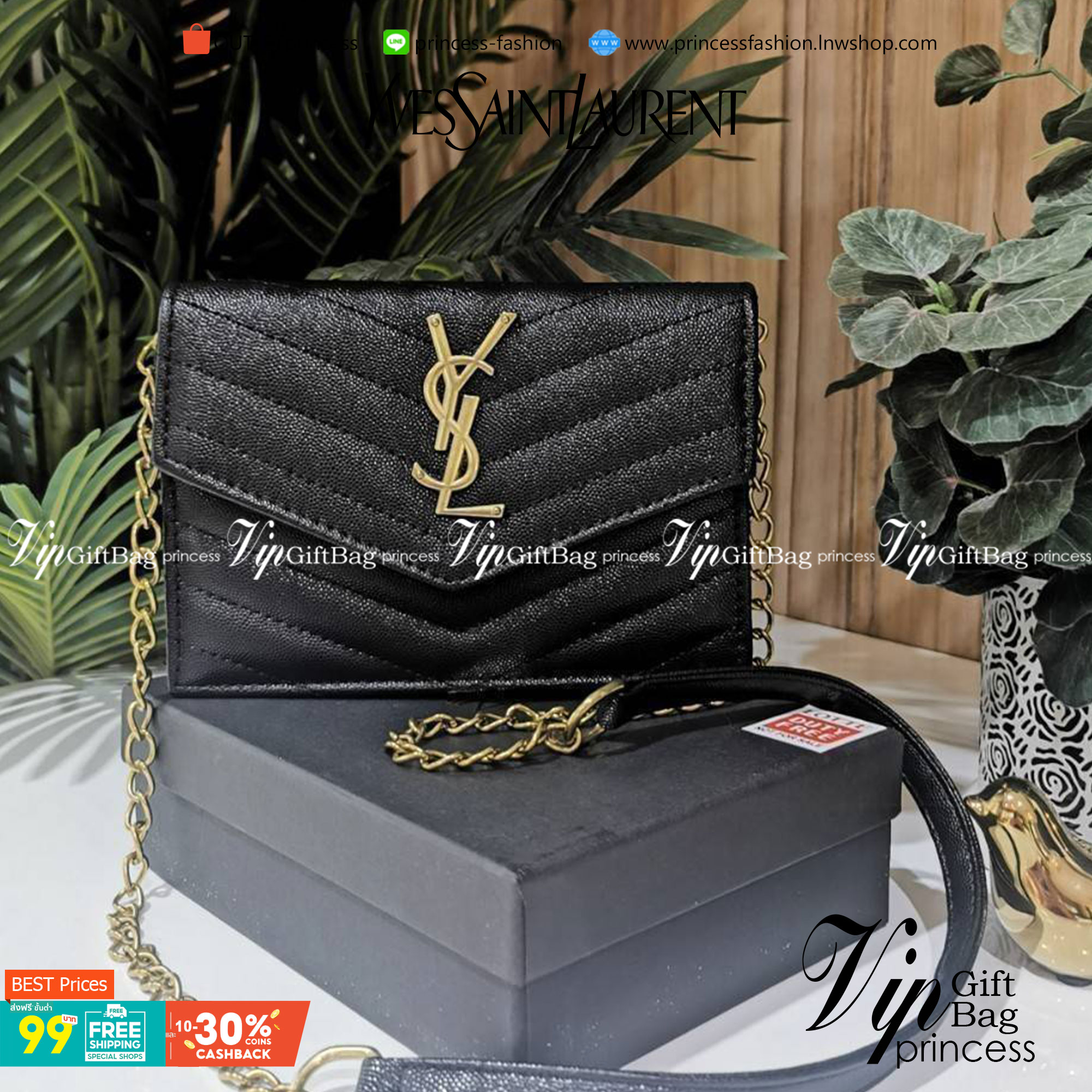 VIP 】YVES SAINT LAURENT YSL BAG VIP GIFT WITH PURCHASE GWP พรีเมี่ยมกิ้ฟ Limited จาก YSL DUTY FREE COUNTER ดีไซน์ทรงสี่เหลี่ยมหนังคาร์เวียขึ้นลายริ้วสวยอยู่ทรงเปิดปิดด้วยฝาปิด Envelop กระดุมแม่เหล็กด้านหน้าประดับโลโก้แบรนด์อะไหล่ทอง ภายในโล่งสามารถใส่มือถ