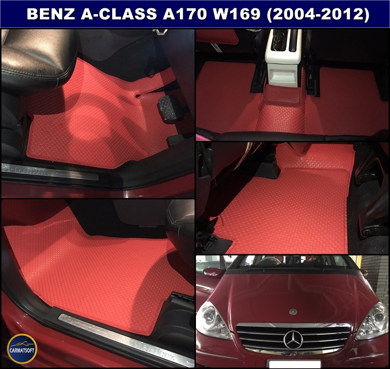 ยางปูพื้นรถยนต์ BENZ A-CLASS W169 (ปี 2004-12) ลายกระดุมเม็ดเล็ก สีแดง เข้ารูป ตรงรุ่นรถ