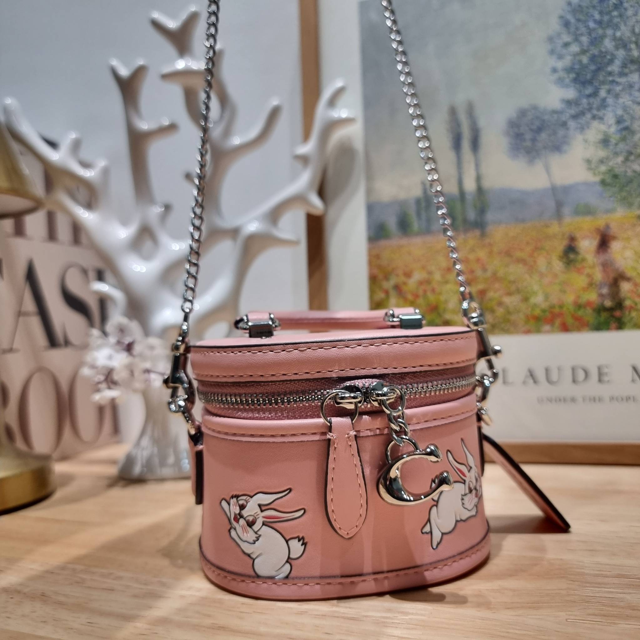 COACH TRAIL CROSSBODY 12 WITH RABBIT PRINT CN596 พร้อมส่ง กระเป๋าสะพายทรงกล่องทรงโค้ง น่ารักสุดฮิต โดดเด่นด้วยน้องกระต่าย และอะไหล่ตัวซีที่หัวซิป ใช้งานสะดวก