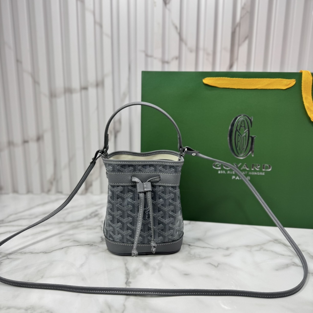 RI หนังแท้ | Goyard Petit Flot Mini bucket bag กระเป๋าสะพายทรงบัคเก็ต ไซส์มินิ ดูผู้ดีในตัว วัสดุหนังแคนวาสพิมพ์ลายสวยคม