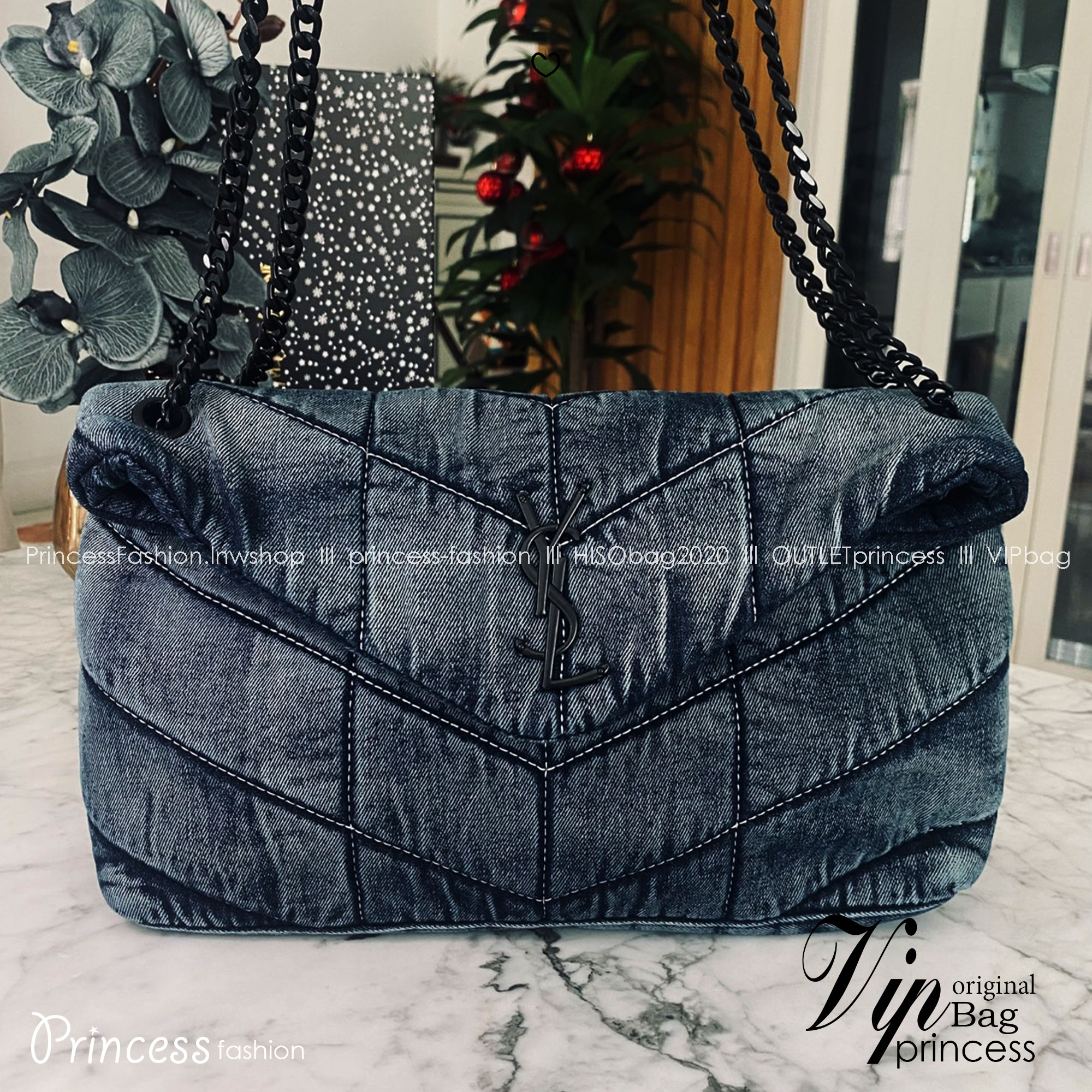 YSL Puffer denim shoulder bag กระเป๋าสะพายเดนิมฟอก สวยเท่ห์คลาสสิกลายเชฟล่อนเป็นเอกลักษณ์ รุ่นเดนิมยอดนิยม ทรงสวย ใช้ได้บ่อยไม่มีเบื่อ ดีไซน์เรียบหรู