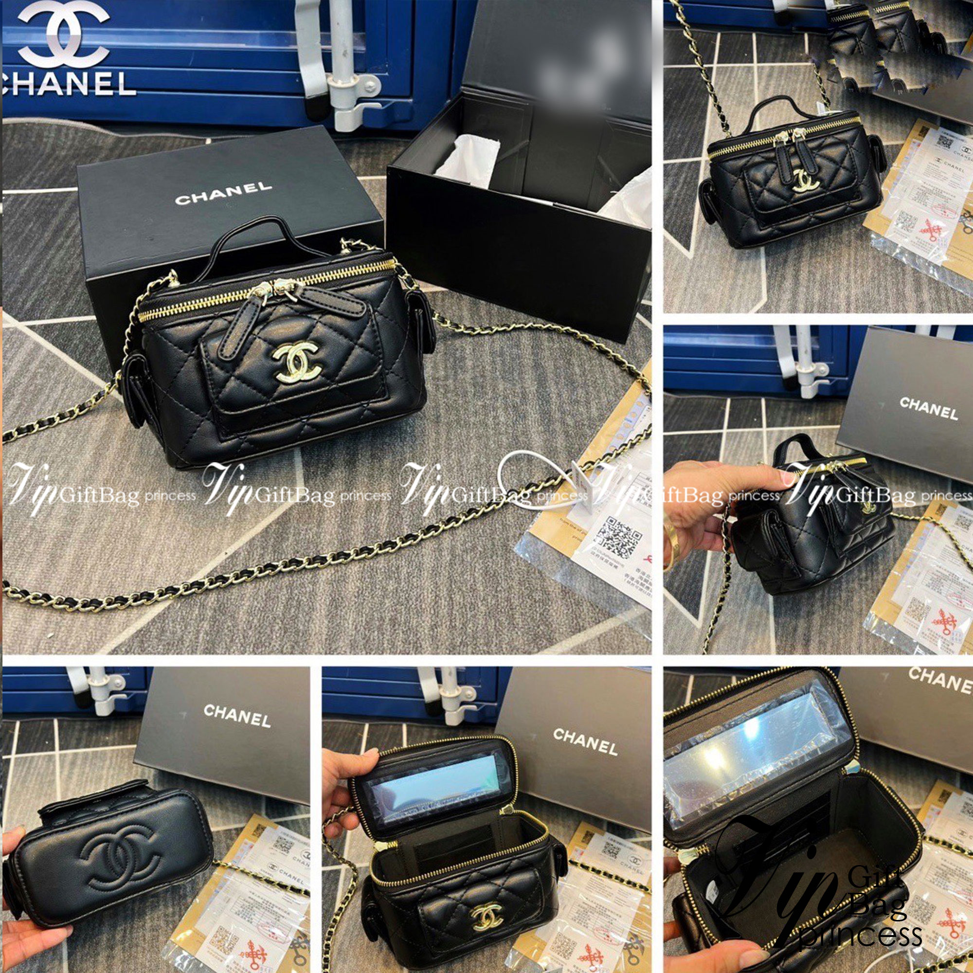 CHANEL vanity with chain top handle Lambskin & Gold-Tone Metal กระเป๋าทรงกล่องน่ารัก คิ้วๆ vanity งานจริงสวยมากๆ มาพร้อมอุปกรณ์ครบชุด พร้อมส่งที่ไทย ภาพถ่ายจากงานขายจริง ใช้งานต่างประเทศได้