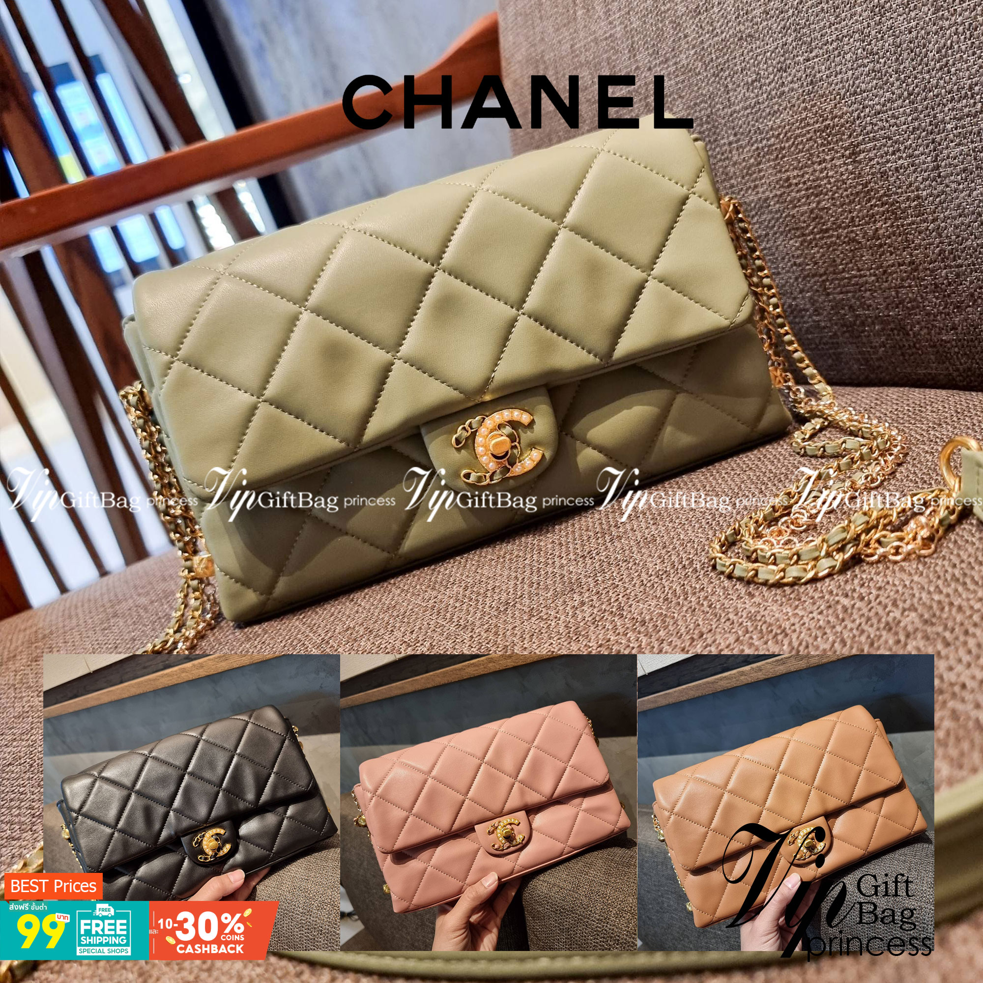 VIP 】สวยหรูพร้อมเสิร์ฟ!! กับไอเท็มสุดเลิฟจาก Chanel กระเป๋าสะพายที่สุดของความคุ้มค่า วัสดุหนังแกะนิ่มเต็มใบ เปิด-ปิดกระเป๋าด้วยตัวบิดล็อค ภายในกระเป๋าบุผ้าสวยหรู มีช่องโล่งกว้างจุของได้สบาย ใส่โทรศัพท์ กระเป๋าสตางค์ได้ มีช่องซิป 1 ช่อง ช่องย่อย 1 ช่อง ดีเ