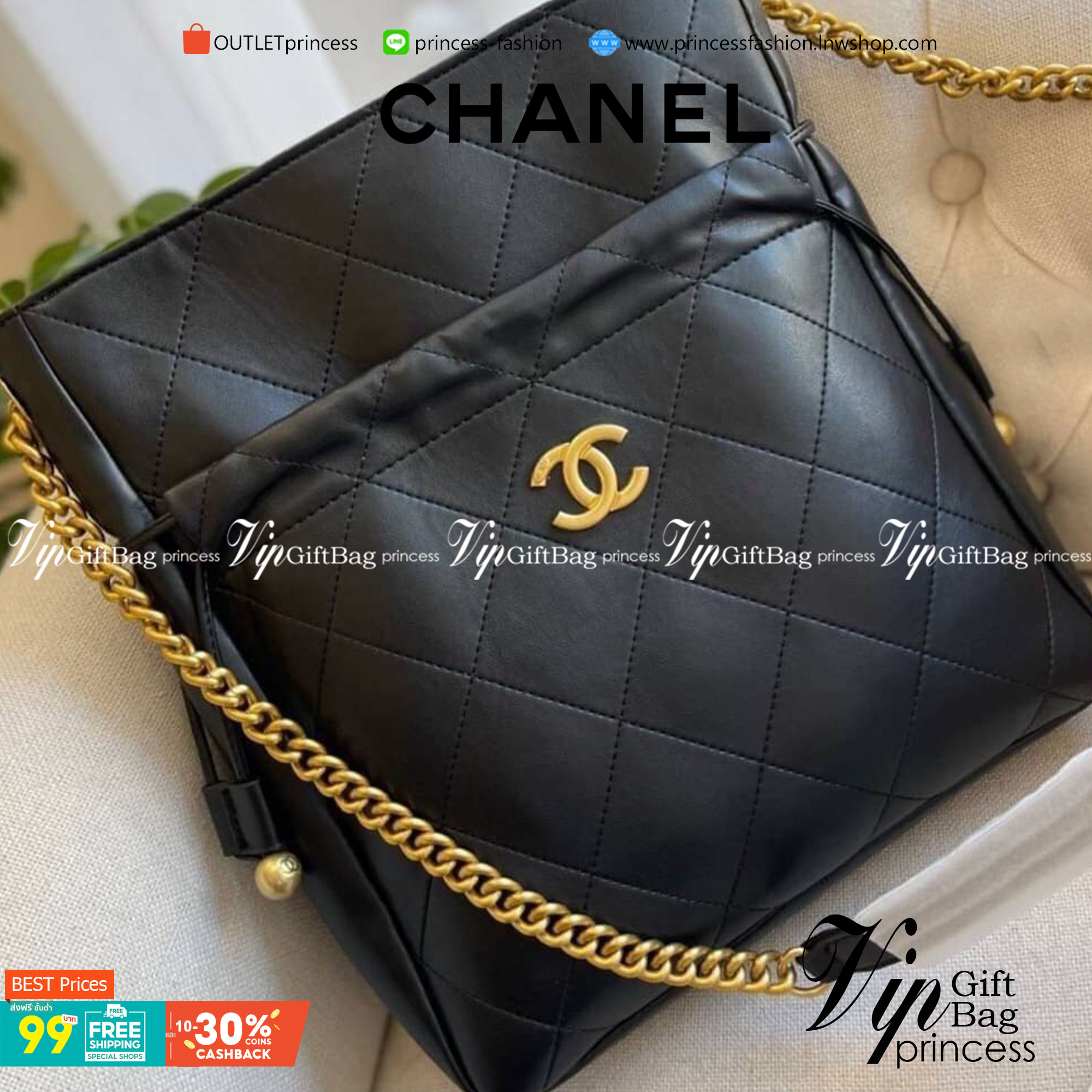 VIP 】CHANEL BUCKET BAG Calfskin & Gold-Tone Black พร้อมส่งที่ไทย