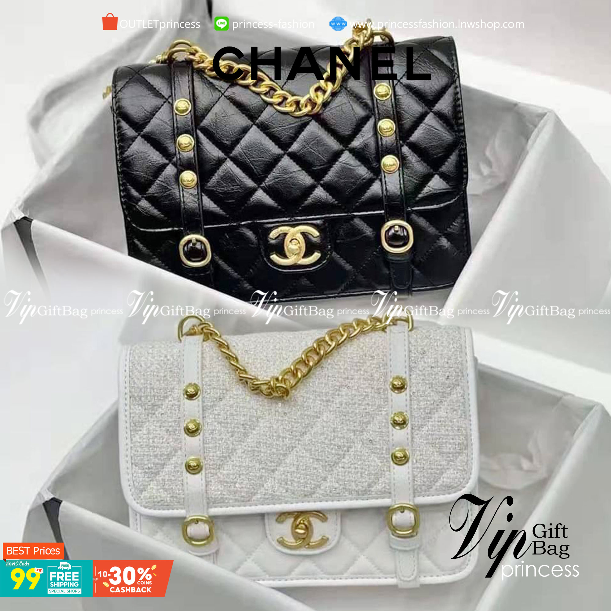 Chanel อเนกประสงค์ รุ่น Limited edition ลายตาราง ปักหมุดอะไหล่ทอง หนังแท้ น้ำหนักเบา มีช่องใส่ของจุกจิก เปิดปิดด้วยฝาปิดกระดุม มีช่องใส่บัตร ช่องซิป ช่องหลัง ใส่กระเป๋าสตางค์ใบยาว ได้ค่ะ ตัวจริงสวยมากๆถูกใจรีบจองนะคะ ใส่มือถือได้ทุกรุ่น สายสะพายโซ่+หนัง แ