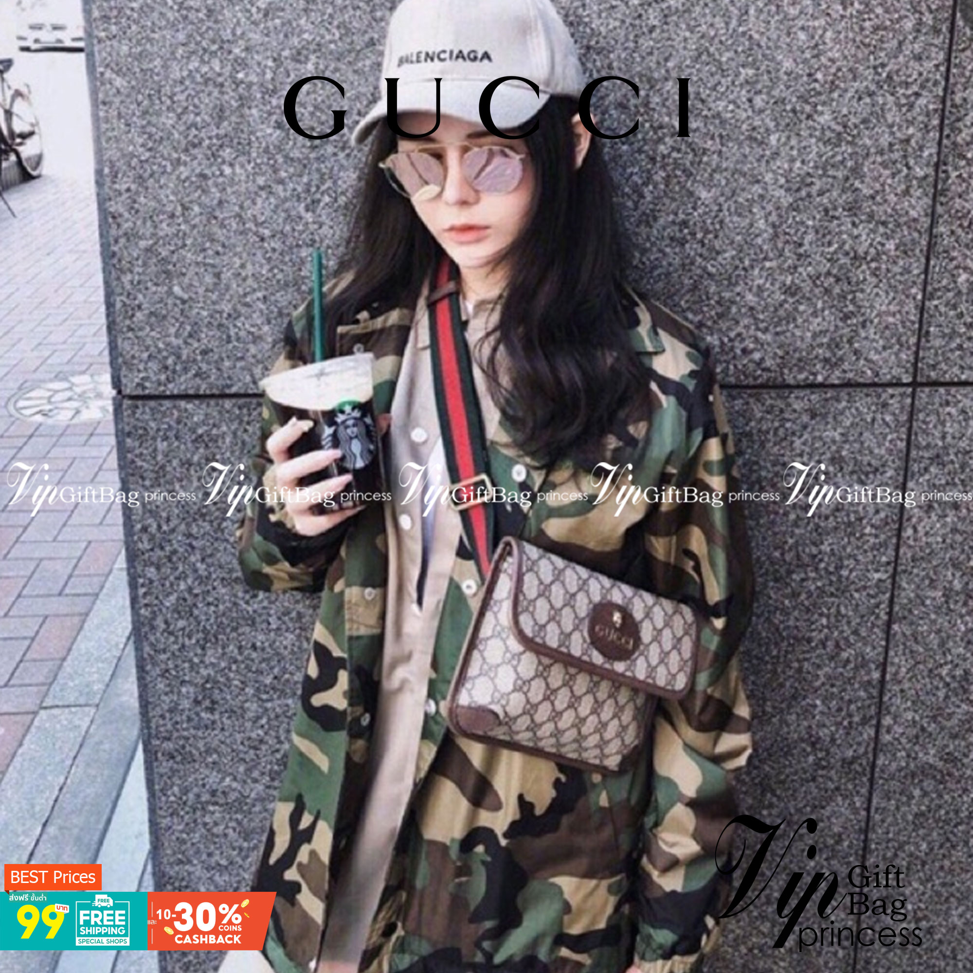 หนังแท้ GUCCI GG Black belt bag พร้อมส่งที่ไทย