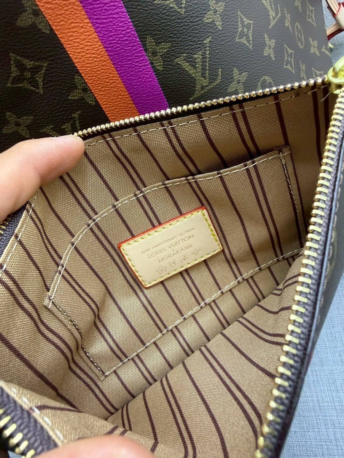 ORI หนังแท้ | LV Neverfull MM Mon Monogram / LV Tote Bag กระเป๋าสะพายทรงโท้ทใบใหญ่ คาดแถบชมพู