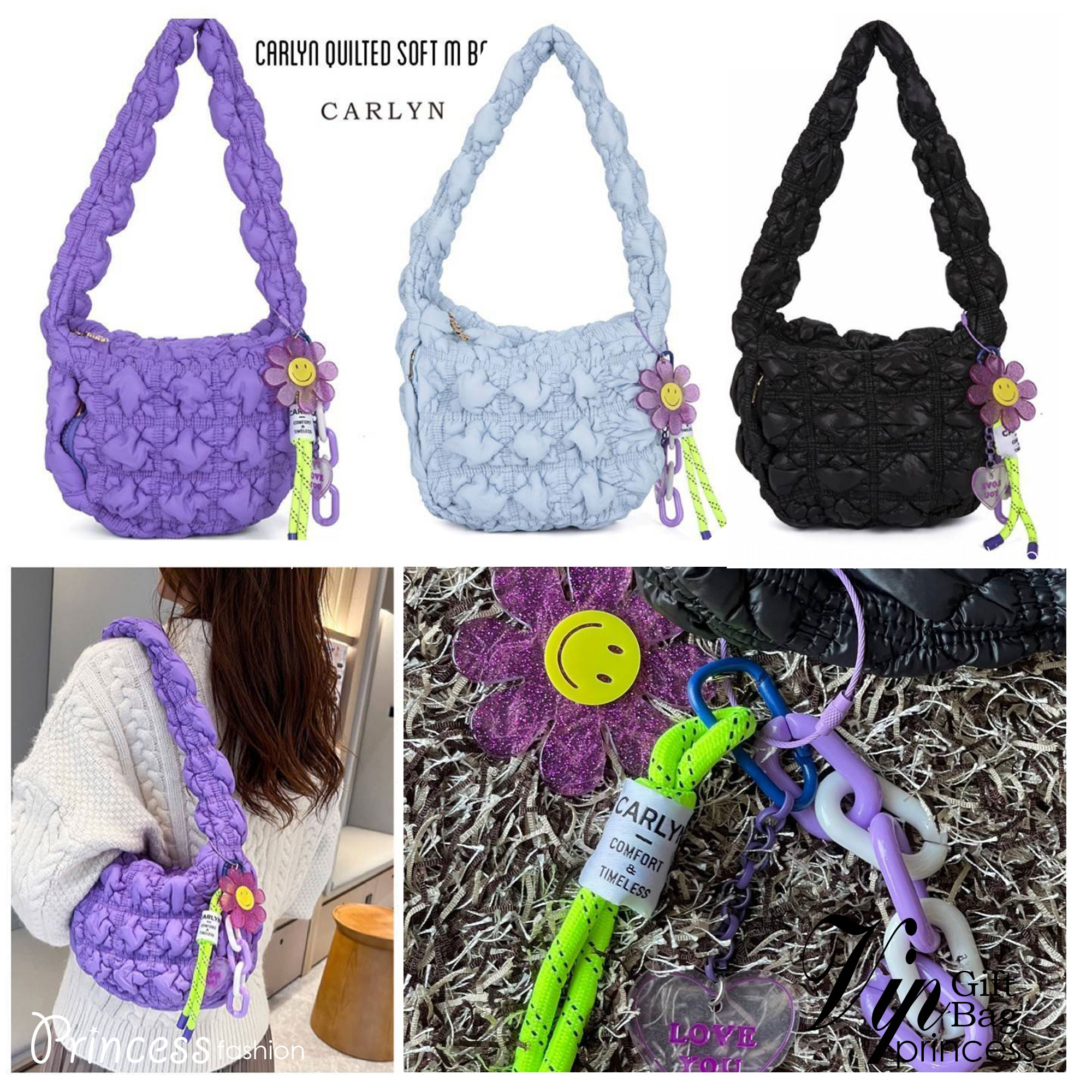 Carlyn Quilted Soft M Bag กระเป๋าสุดฮอตจากประเทศเกาหลี มีทรงที่กำลังพอดี ไม่เล็กหรือใหญ่เกินไป เลยสามารถใช้ในชีวิตประจำวันได้ง่าย ตัวกระเป๋านุ่มบุเหมือนผ้านวม น้ำหนักเบา