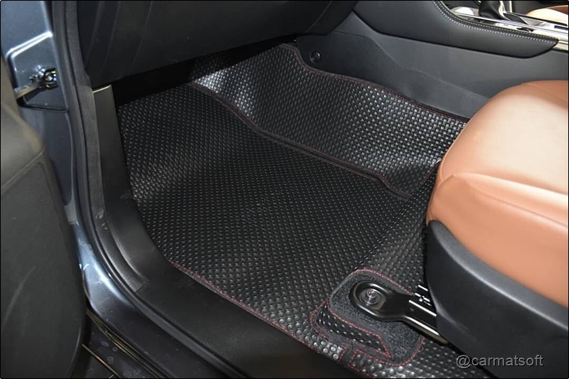 ยางปูพื้นรถยนต์ ISUZU MU-X 2021 พรมกระดุมเม็ดเล็ก สีดำด้ายแดง รวมแผ่นท้าย ชุดปิดเบาะหลังตอน2-3 เต็มคัน