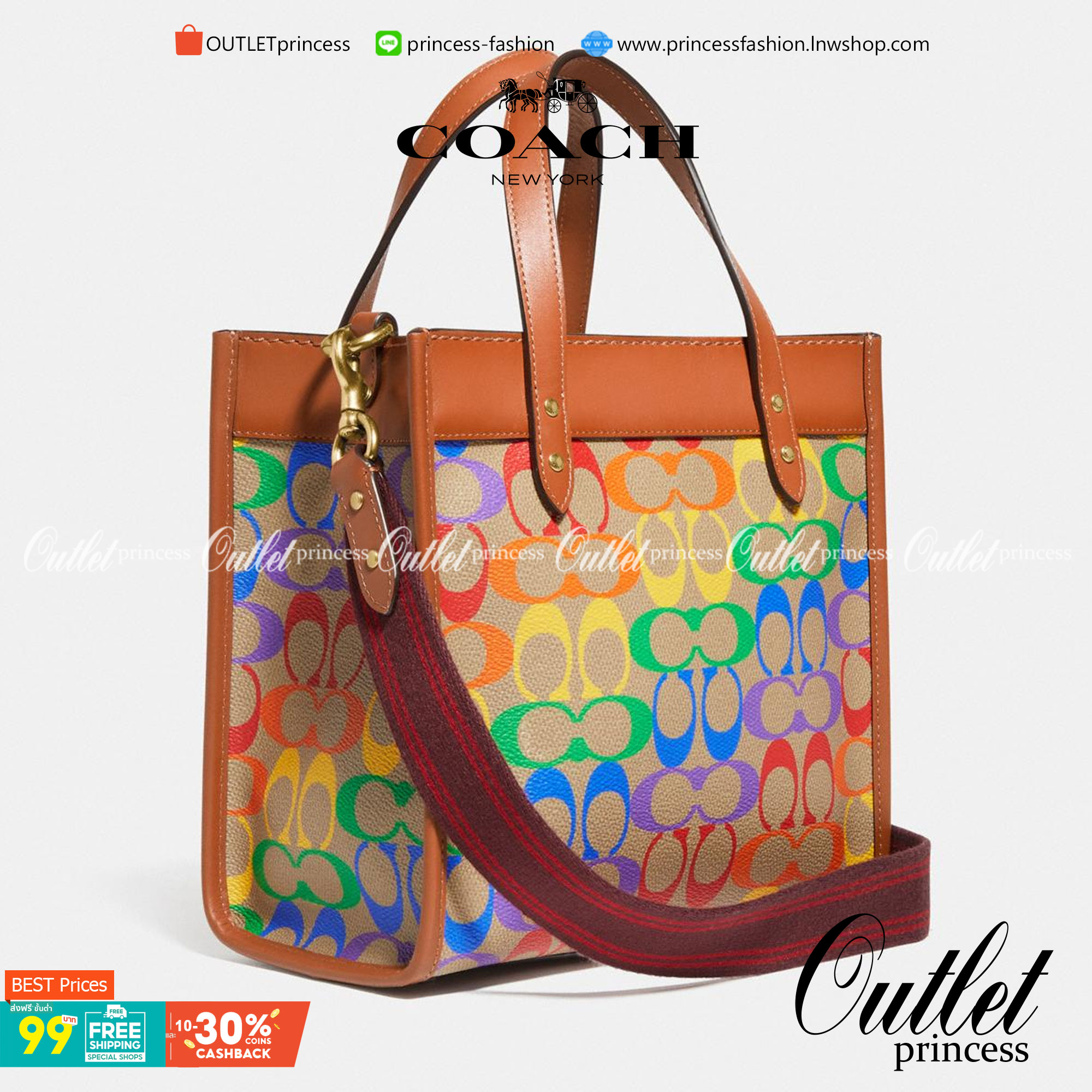 OUTLET 】COACH FIELD TOTE 22 IN RAINBOW SIGNATURE CANVAS(COACH C5142) ความสดใส พร้อมแจ้งเกิด สวยทุกฤดูกาลมากจริงๆ🌺 คอลเลคชั่น ที่ไม่ต้องพูดเยอะ//กระเป๋าทรงTOTE // ว้สดุหนังแคนวาส เก็บดีเทลด้วยหนังแท้ สวยเนียบ ด้วยลาย C signature สีรุ้ง🌈 มีส