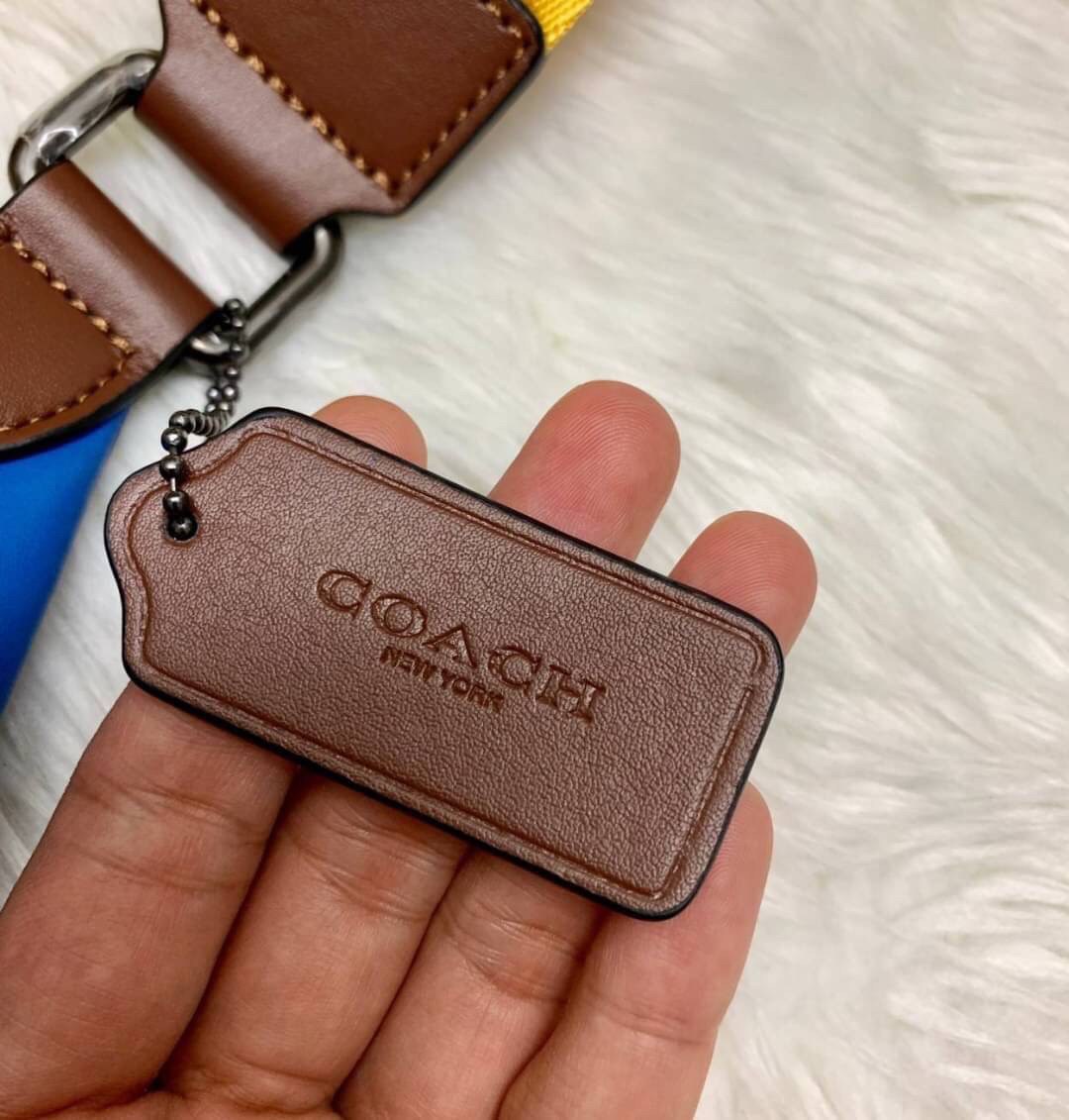 OUTTLET 】COACH RIVINGTON BELT BAG IN COLORBLOCK SIGNATURE CANVAS WITH COACH PATCH (962) รุ่นใบใหญ่จุใจ ใช้ได้ทั้งชายหญิง