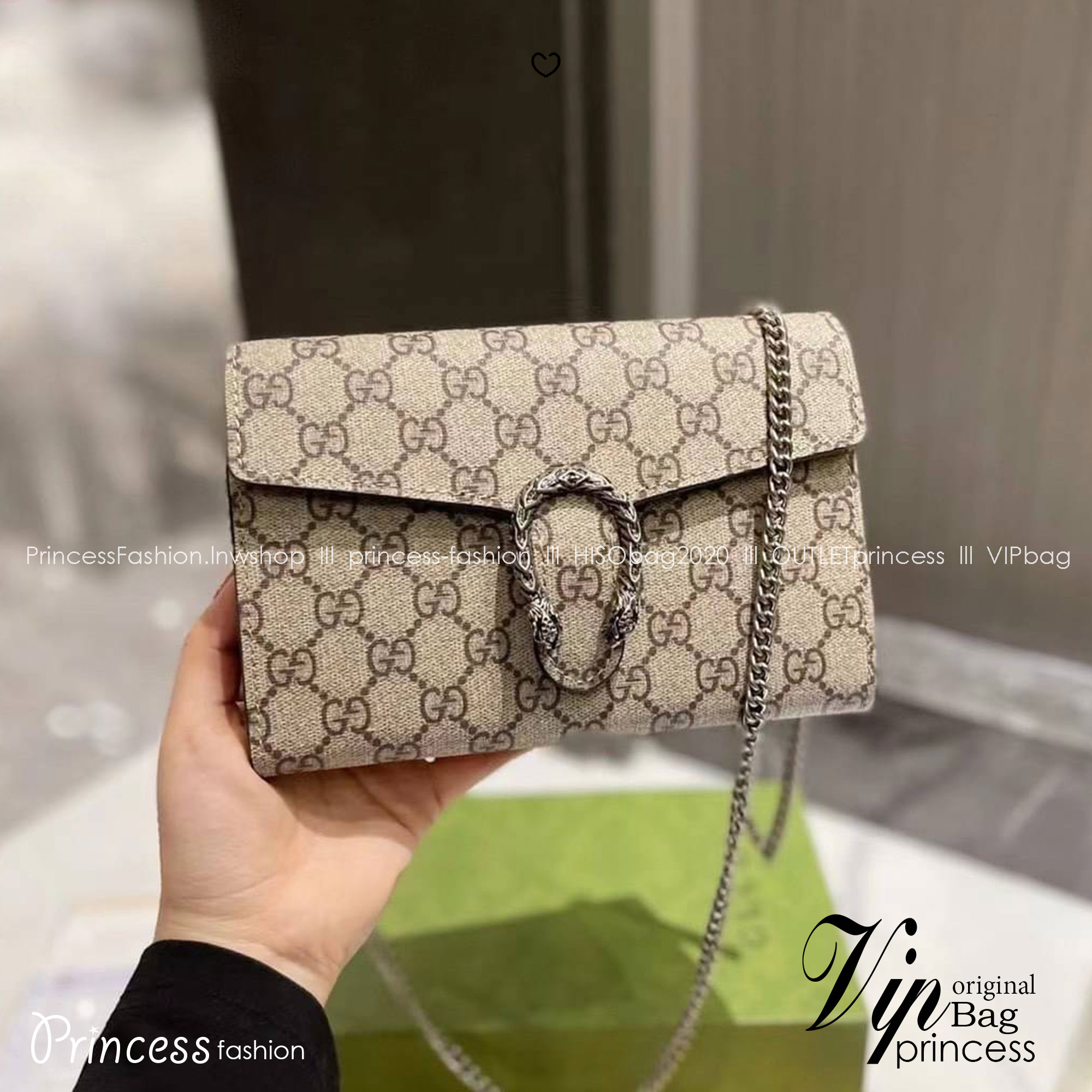 GUCCI Dionysus GG Supreme chain wallet กระเป๋าสะพายคลาสสิควินเทจ ดึงดูดและสะกดสายตาด้วยอะไหล่ดีเทลหรูรูปหัวสิงโต สะพายหรือถือเป็นคลัชท์ได้