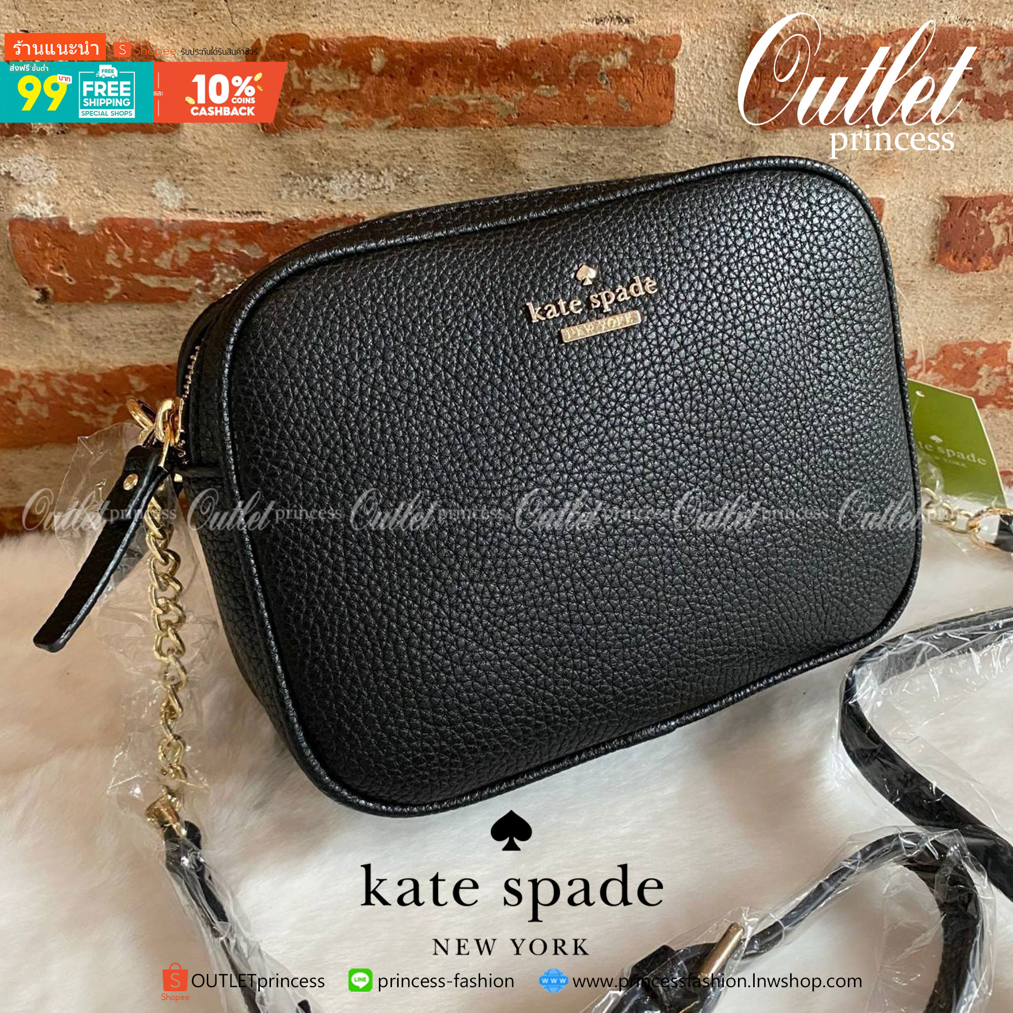 ของแท้ Kate Spade New York Mini Leather Shoulder Bag กระเป๋าสะพายขนาดมินิหนังสวยหรูอยู่ทรงด้านหน้าประดับโลโก้สีทอง