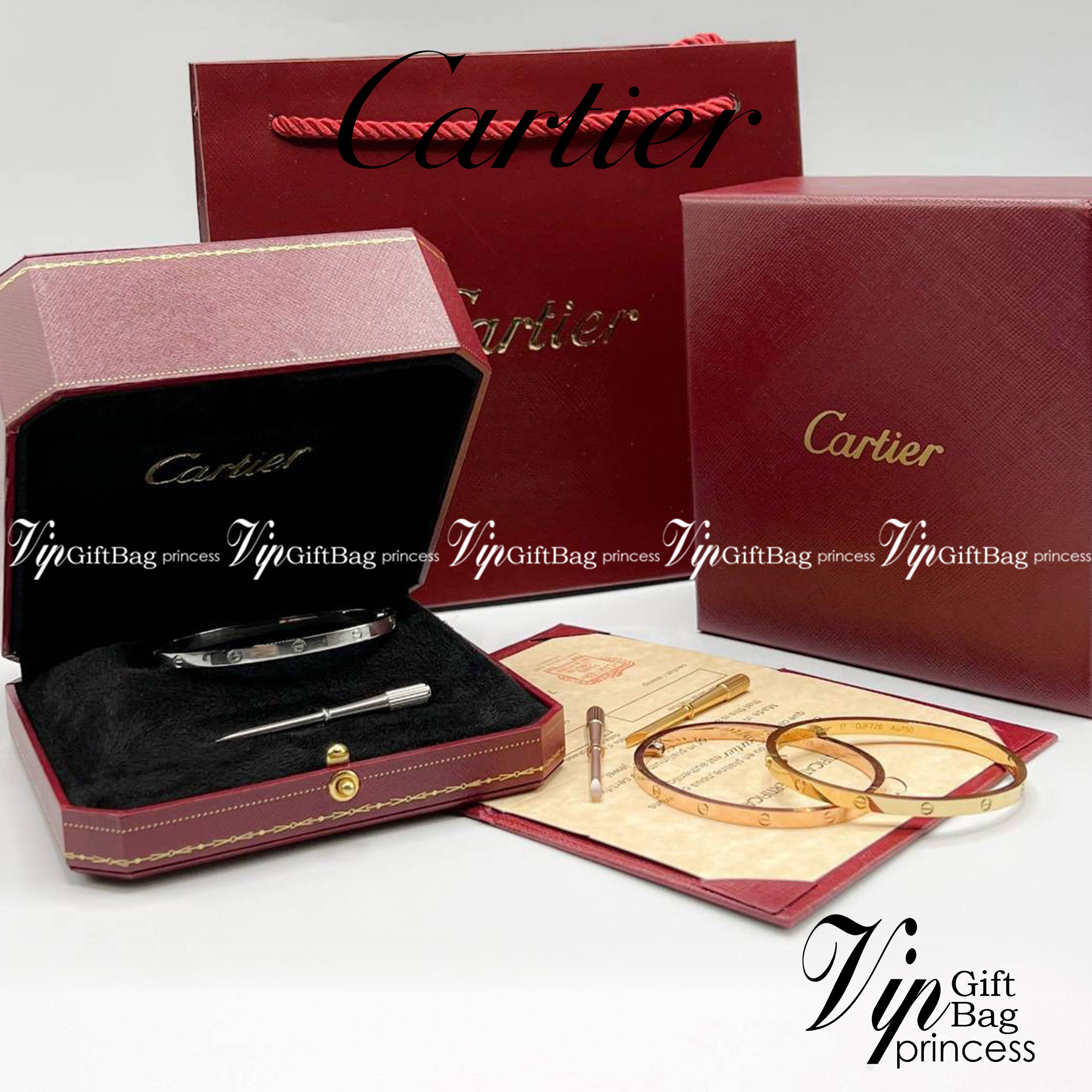 CARTIER LOVE BRACELET กำไลข้อมือคาเทียร์ Size 18 เกรดออริจินิล ปั้มทุกจุด มีเลขปั้มด้านใน วัสดุคุณภาพดี ไม่ลอกไม่ดำ พร้อมกล่องหนาตามแบบปั้มลายแบรนด์ ภาพสินค้าถ่ายจากงานขายจริง ใช้งานต่างประเทศได้