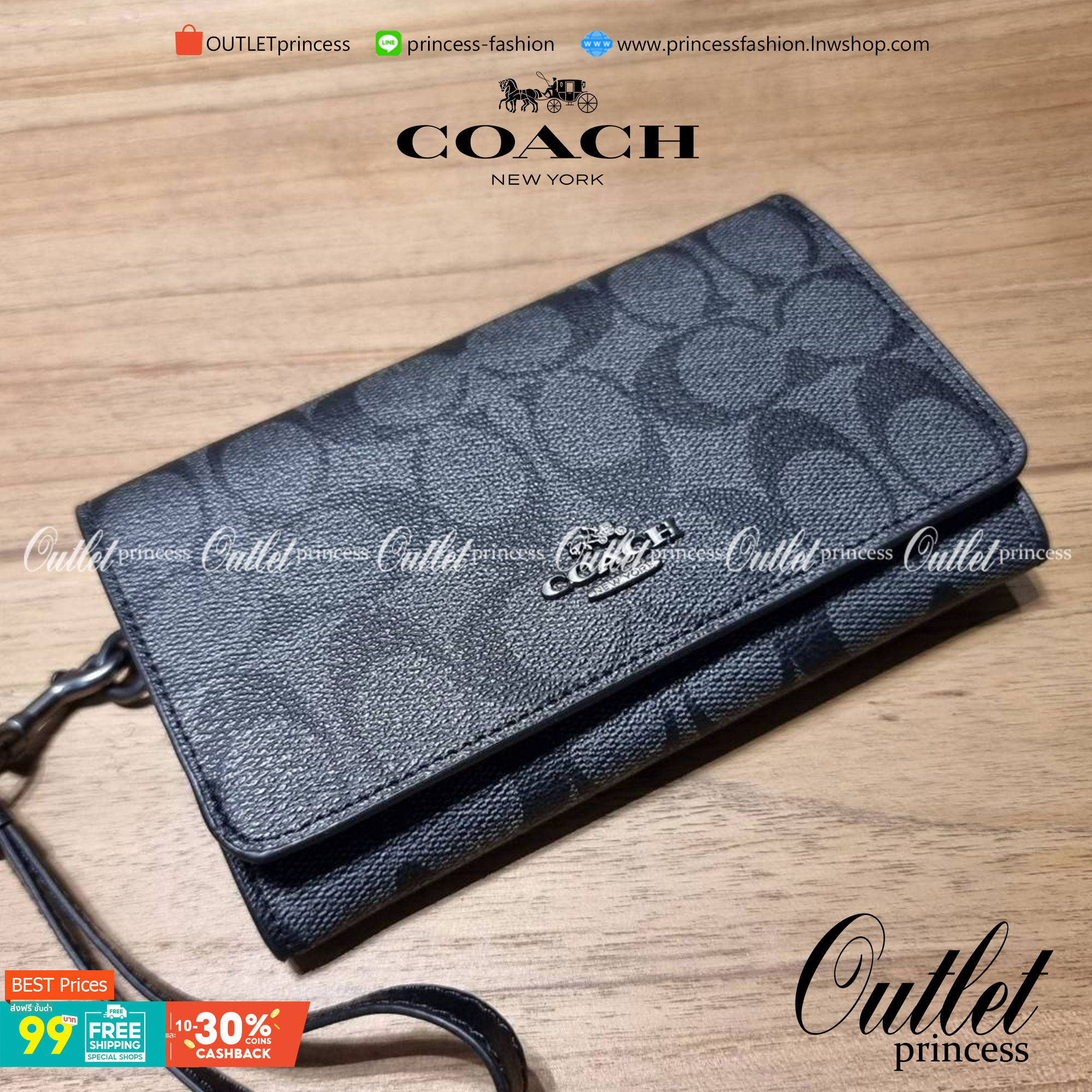 COACH F30205 FLAP PHONE WRISLET IN SIGNATURE CANVAS กระเป๋าสตางค์ 2IN1 มาอีกแล้วจ้า ความคลาสสิคที่จับต้องได้ ใช้งานได้สะดวกกว่าเดิม วัสดุหนังแคนวาสเคลือบลาย ภายในใส่ธนบัตร ใส่บัตรได้เยอะ มีช่องซิปแยก ใส่โทรศัพท์ได้ มาพร้อมสายคล้องมือ ใส่แขนไว้กันหล่นหาย ห