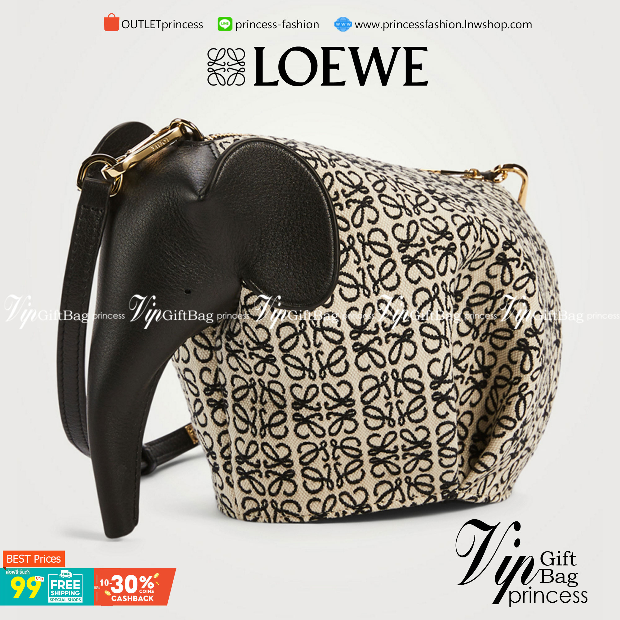 LOEWE Mini Canvas Anagram Jacquard Elephant Bag คอลเลคชั่นใหม่ล่าสุด น้องช้างไซส์มินิน่ารักมากมาย งานแบรนด์หรูจากประเทศสเปน โลเอเว่ (LOEWE) กระเป๋ารูปทรงช้างเป็นเหมือนหนึ่งในซิกเนเจอร์ของแบรนด์ ดีไซน์คงเอกลักษณ์วัสดุ Anagram Canvas Jacquard Fabric ผสมผสาน
