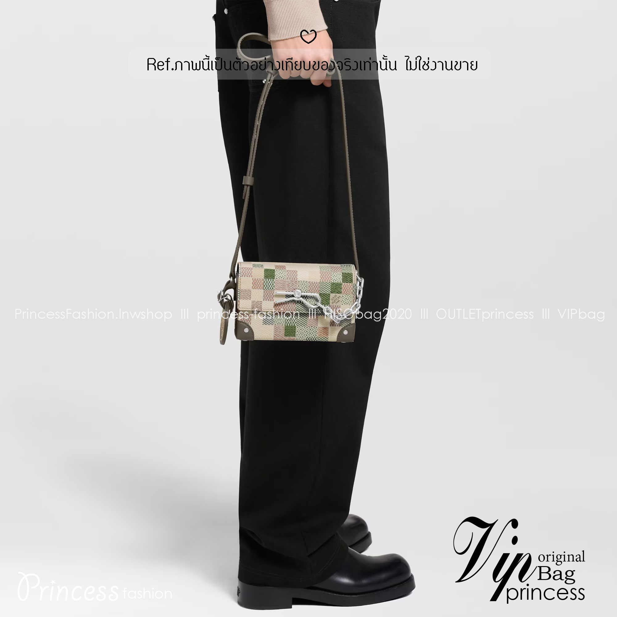 TOP ORI หนังแท้ | LV Steamer Wearable Wallet Bag กระเป๋าสะพายดีไซน์กระเป๋าสตางค์ สีเบจและสีกากี งานแคนวาสเคลือบ Damoflage แต่งขอบด้วยหนัง ขนาดกะทัดรัดใบนี้ผสานหมุดและโซ่