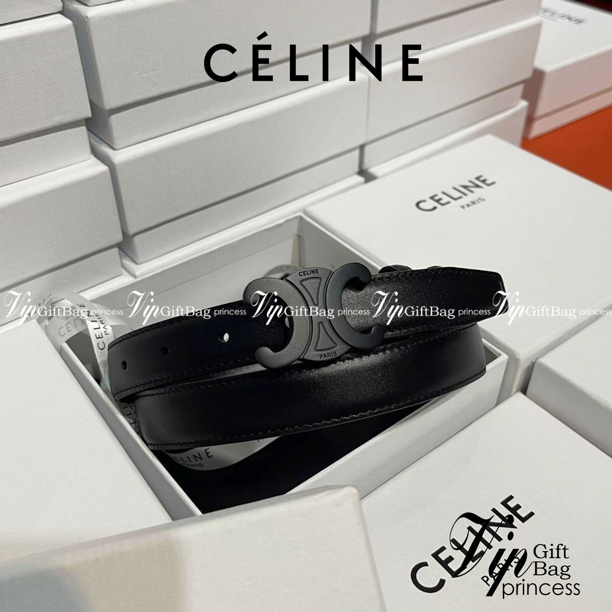 หนังแท้ Ori CELINE BELT LOGO 25MM / Celine Vintage Logo Leather Belt ออริจินอลเกรด สีดำสุดคลาสสิก รุ่นนี้สวยมากหนังดีมากแบบเทียบแท้หนังนิ่มมาก ทำจากหนังแท้ งานละเอียด ตัตเย็บสวยงาม หนังดีถอดแบบมาจากของแท้ หัวเข็มขัดโลโก้แบรนด์แบบ 3D Vintage สีดำ ปั้มโลโก้