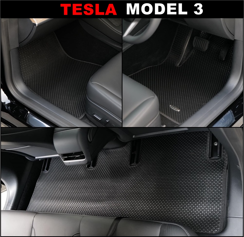 พรมปูพื้นรถยนต์ TESLA MODEL 3 พรมกระดุมเม็ดเล็กpvc เข้ารูป ตรงรุ่นรถ ในรถ 3ชิ้น
