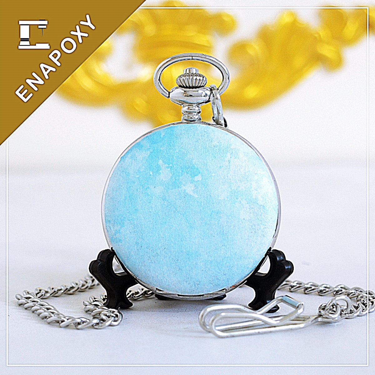 นาฬิกาพก ดีไซต์ Sweet Pastel Blue (4.7ซม.) ระบบถ่านควอทซ์ (มี 2 ระบบ)