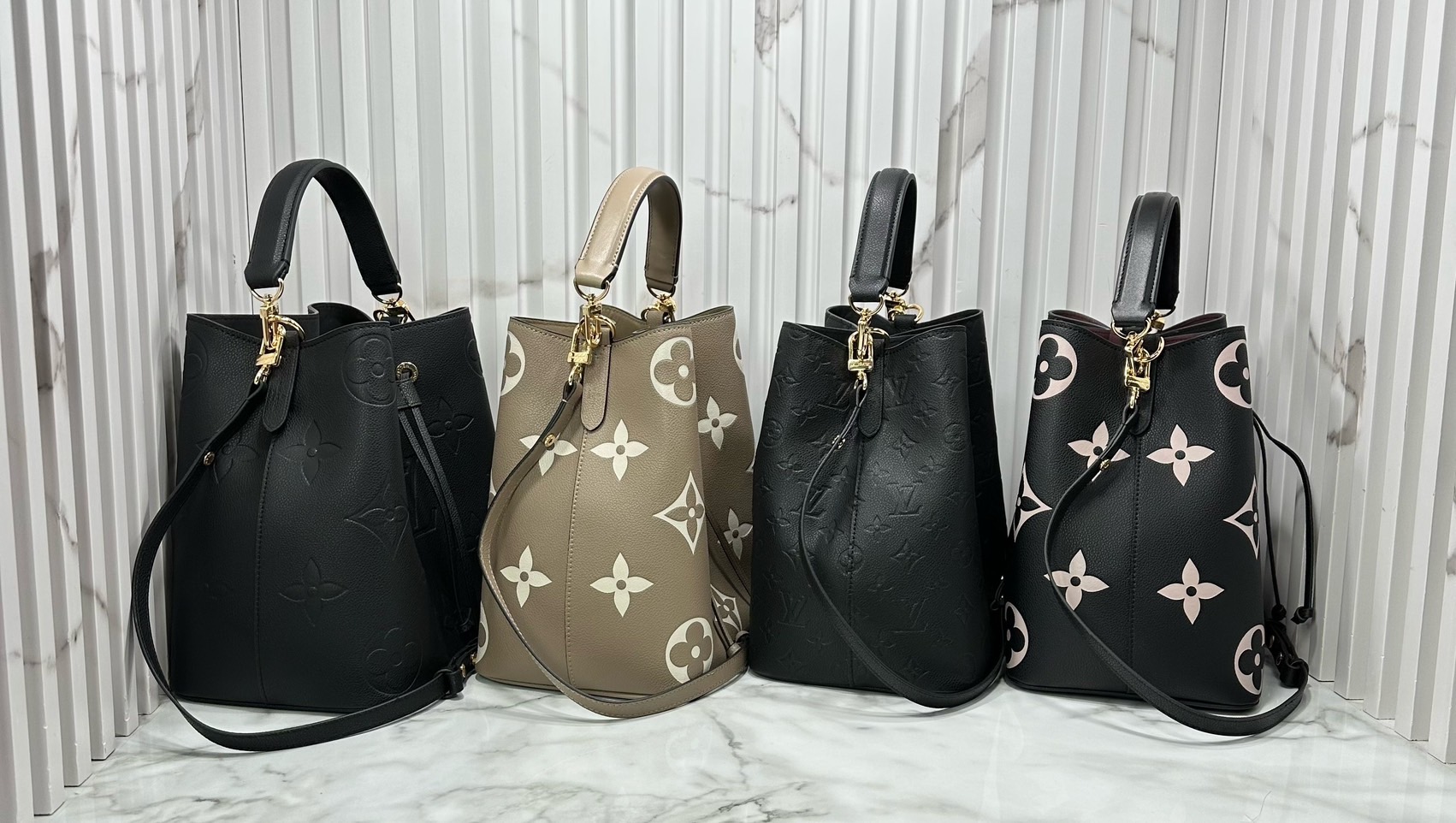 ORI หนังแท้ | LV NeoNoe MM Bucket bag Monogram Flower กระเป๋าสะพายทรงบัคเก็ต เอกลักษณ์ LV และลาย Monogram Flower อันโดดเด่นเพิ่มสไตล์ มีเสน่ห์ชวนหลงใหล