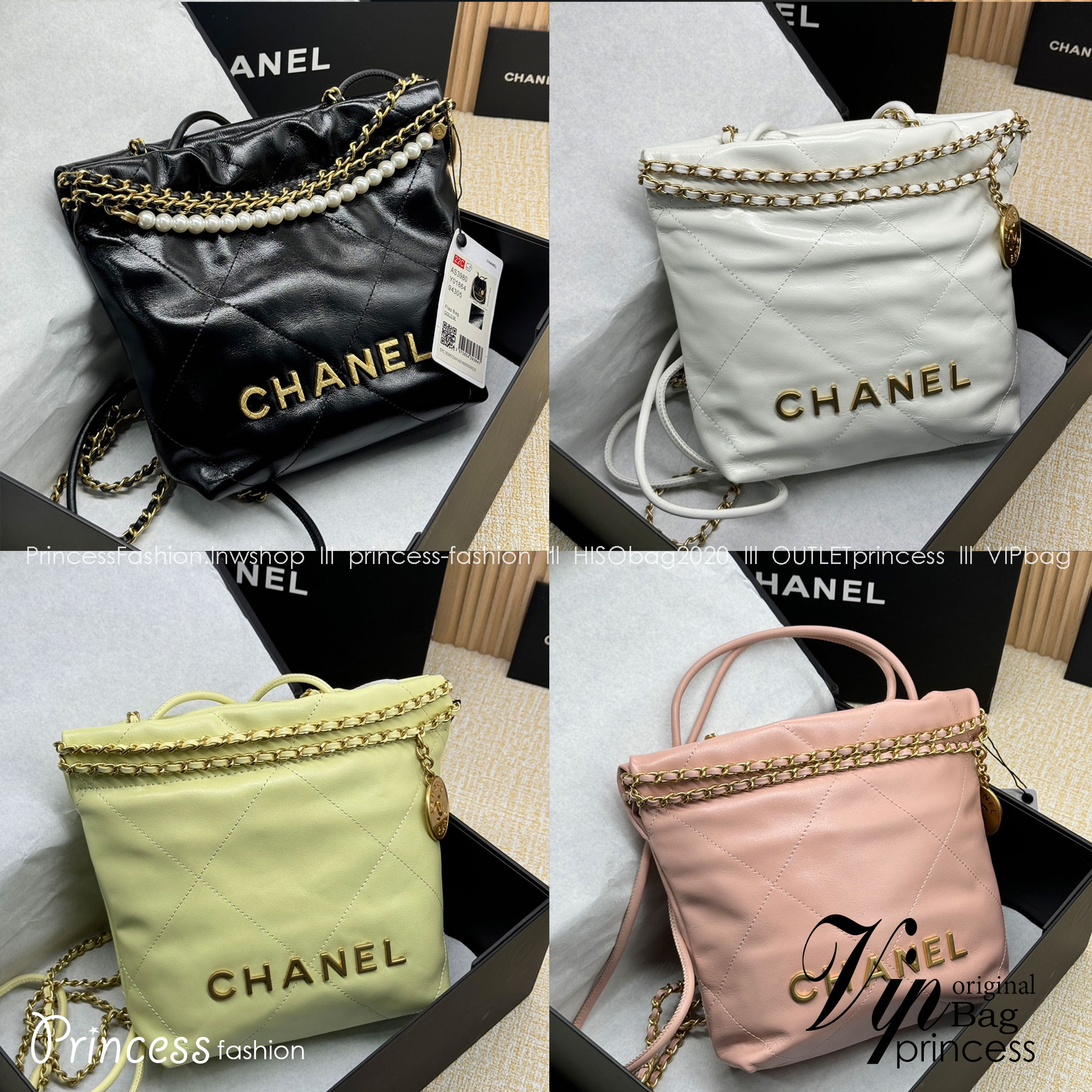 Chanel 22 Mini Handbag With Pearl Chain กระเป๋าทรงโท้ท เกรดออริ สลับแท้ 1:1 ใช้งานต่างประเทศได้