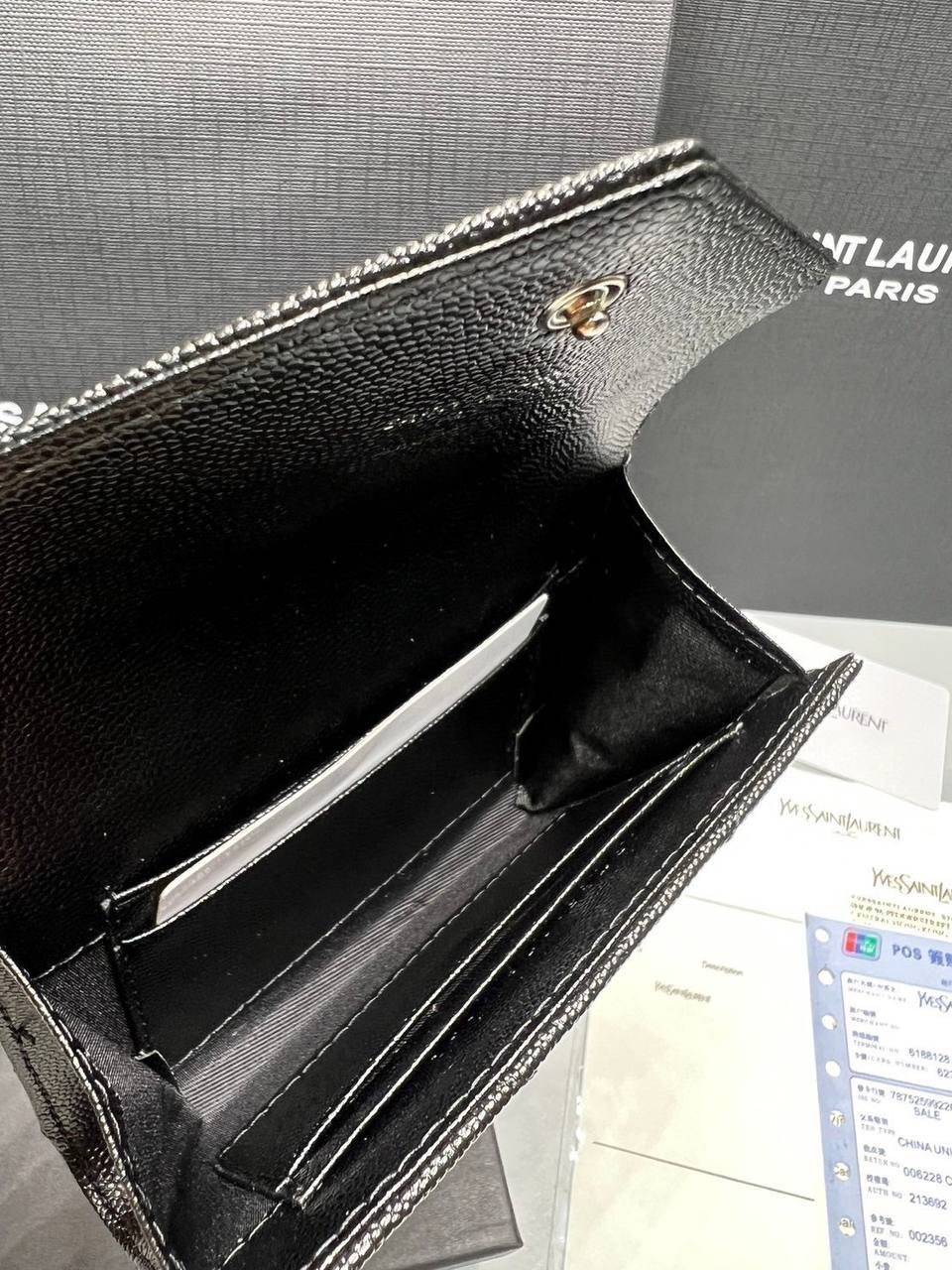 ORI หนังแท้ | YSL CASSANDRE MATELASSE small envelope wallet / YSL Short Wallet กระเป๋าสตางค์ใบสั้น กระเป๋าใส่เหรียญ กระเป๋าใส่การ์ด