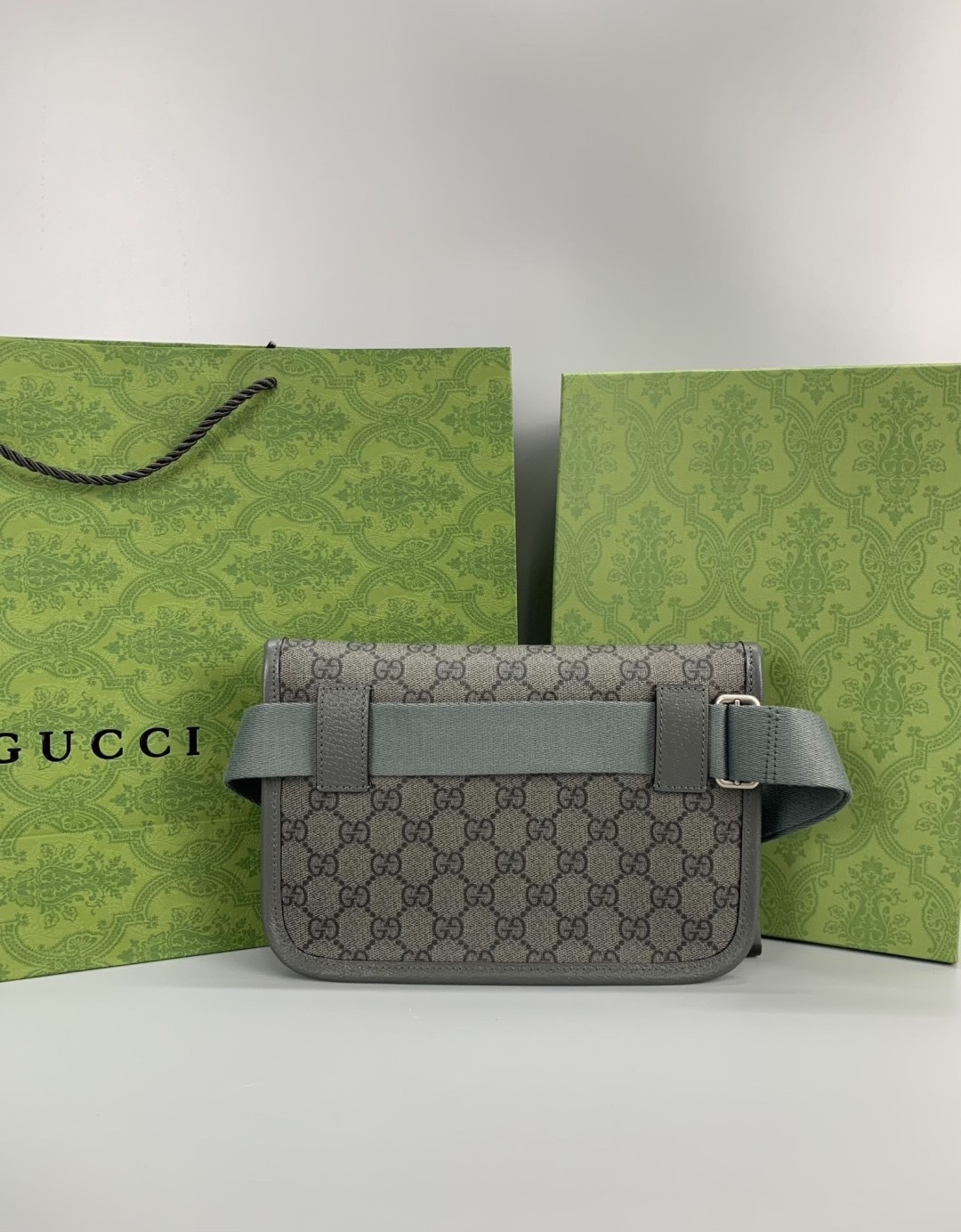 GUCCI OPHIDIA GG SMALL BELT BAG GRAY กระเป๋าคาดเอวสีเทา หนังแท้ผสมแคนวาส เกรดออริจินอล 1:1 สลับแท้ ใช้งานต่างประเทศได้