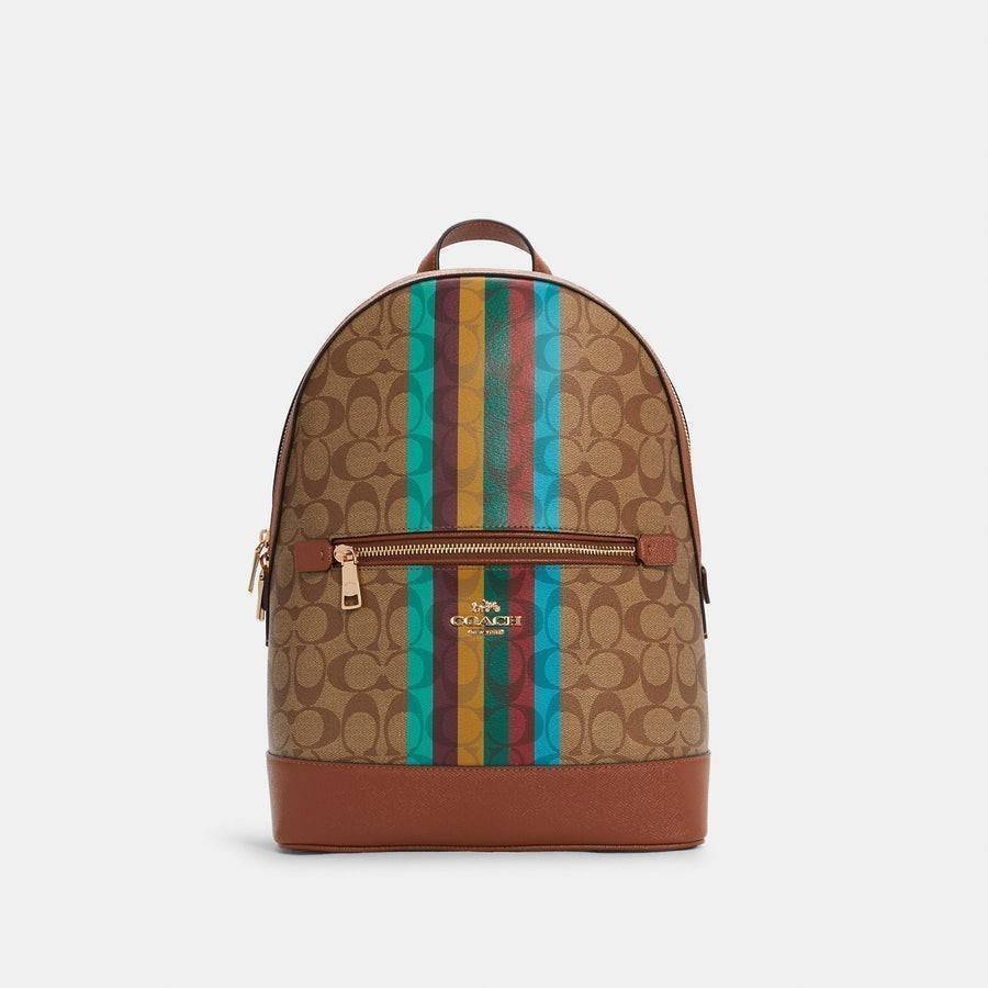 COACH KENLEY BACKPACK IN SIGNATURE CANVAS WITH STRIPE (COACH C5795)🌈🍁กระเป๋าเป้ กระเป๋าสะพายรุ่น Unisex ที่ใช้ได้ทั้งชายและหญิง รูปทรงสวย ขนาดกำลังดี// วัสดุแคนวาสคุณภาพ ผสมหนังแท้ ลาย SIGNATURE//เปิด-ปิด ด้วยซิบ ด้านในโล่งกว้าง จุของได้เย